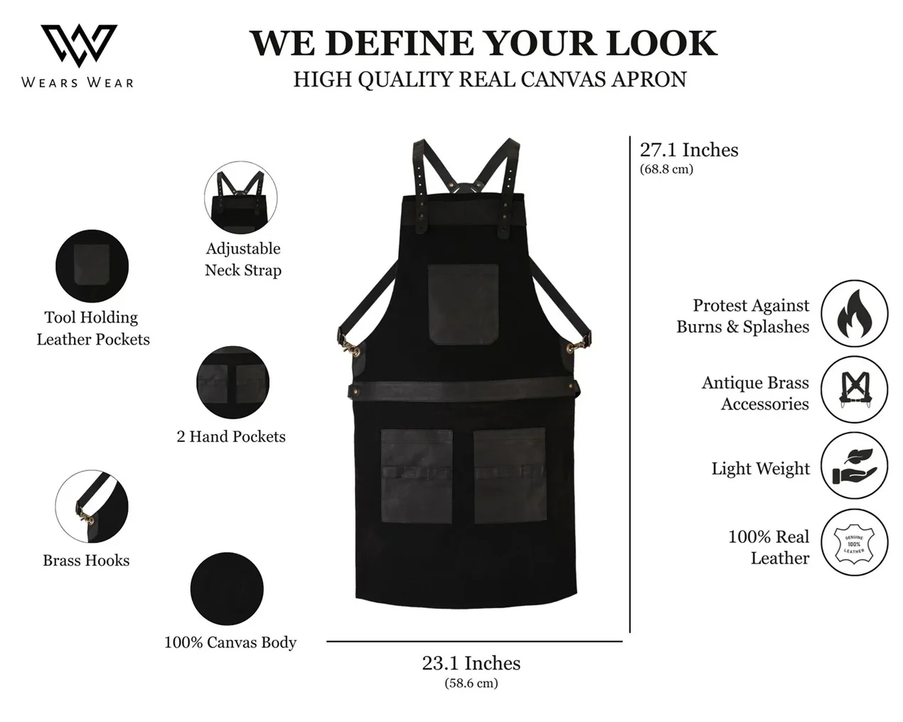The Essex Canvas Full Grain Handmade Leather Apron - Image 4