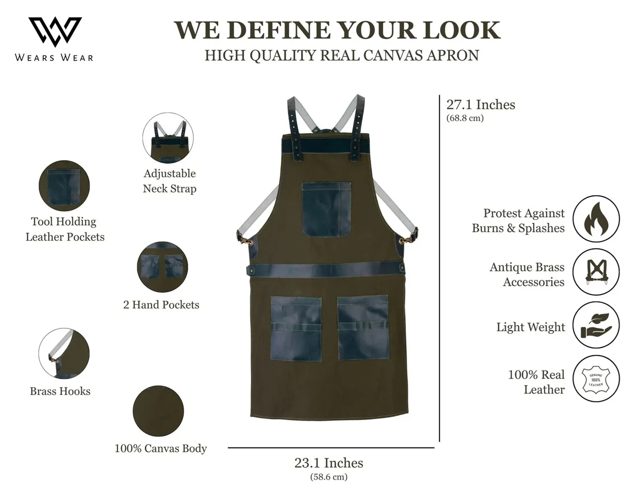 The Essex Canvas Full Grain Handmade Leather Apron - Image 6