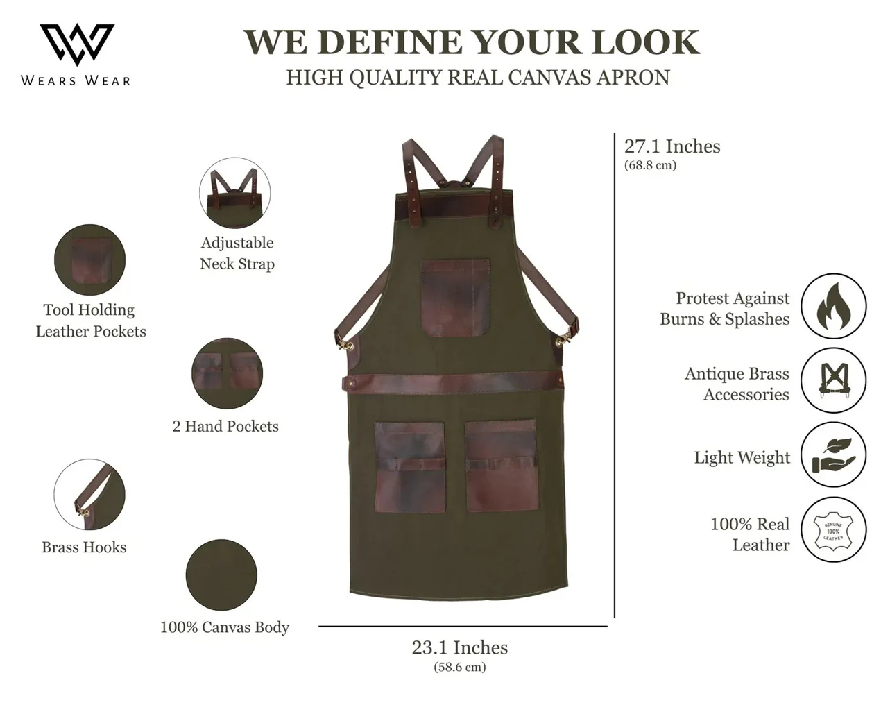 The Essex Canvas Full Grain Handmade Leather Apron - Image 8