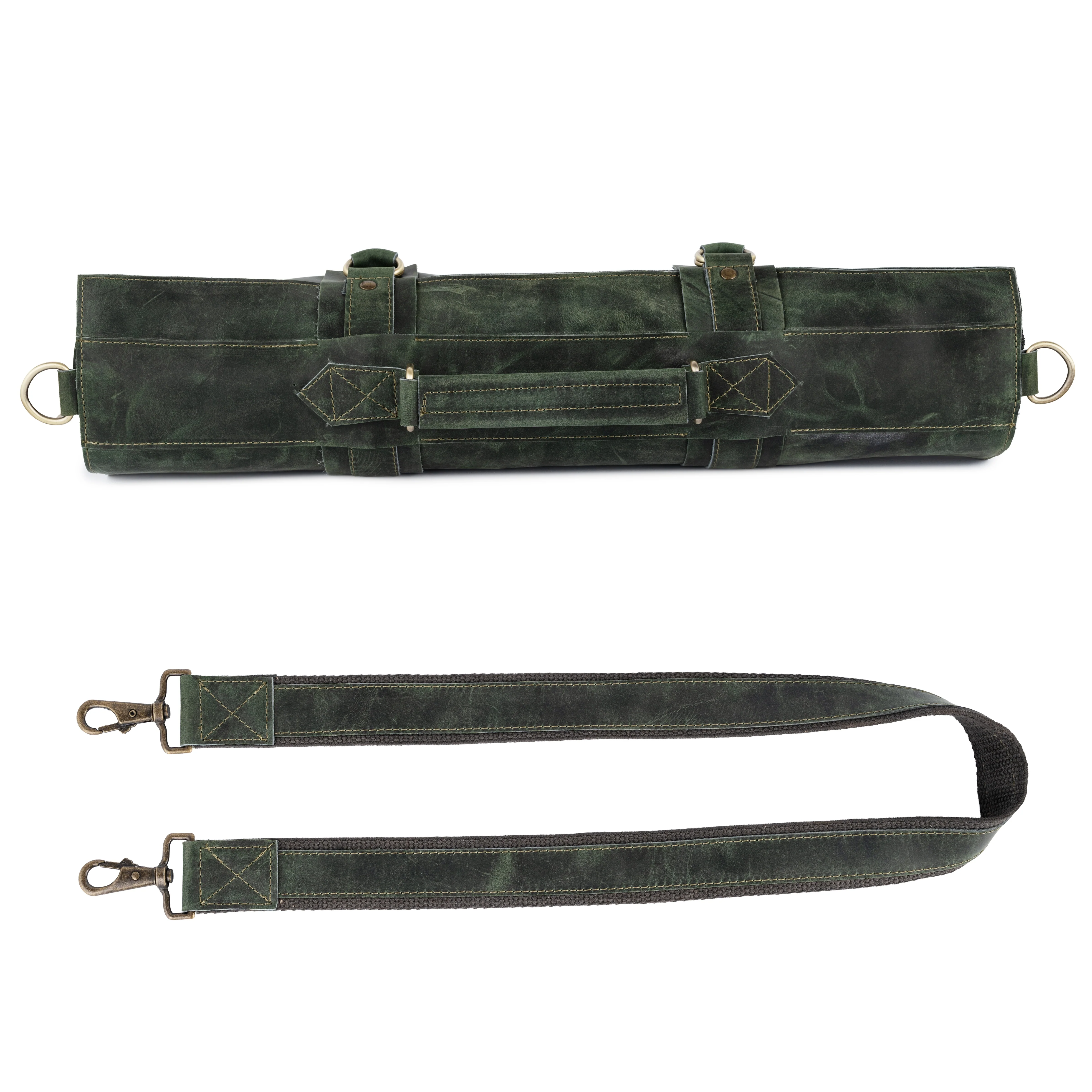 Olive Green Leather Crossbody apron and Roll Gift Set - Image 10