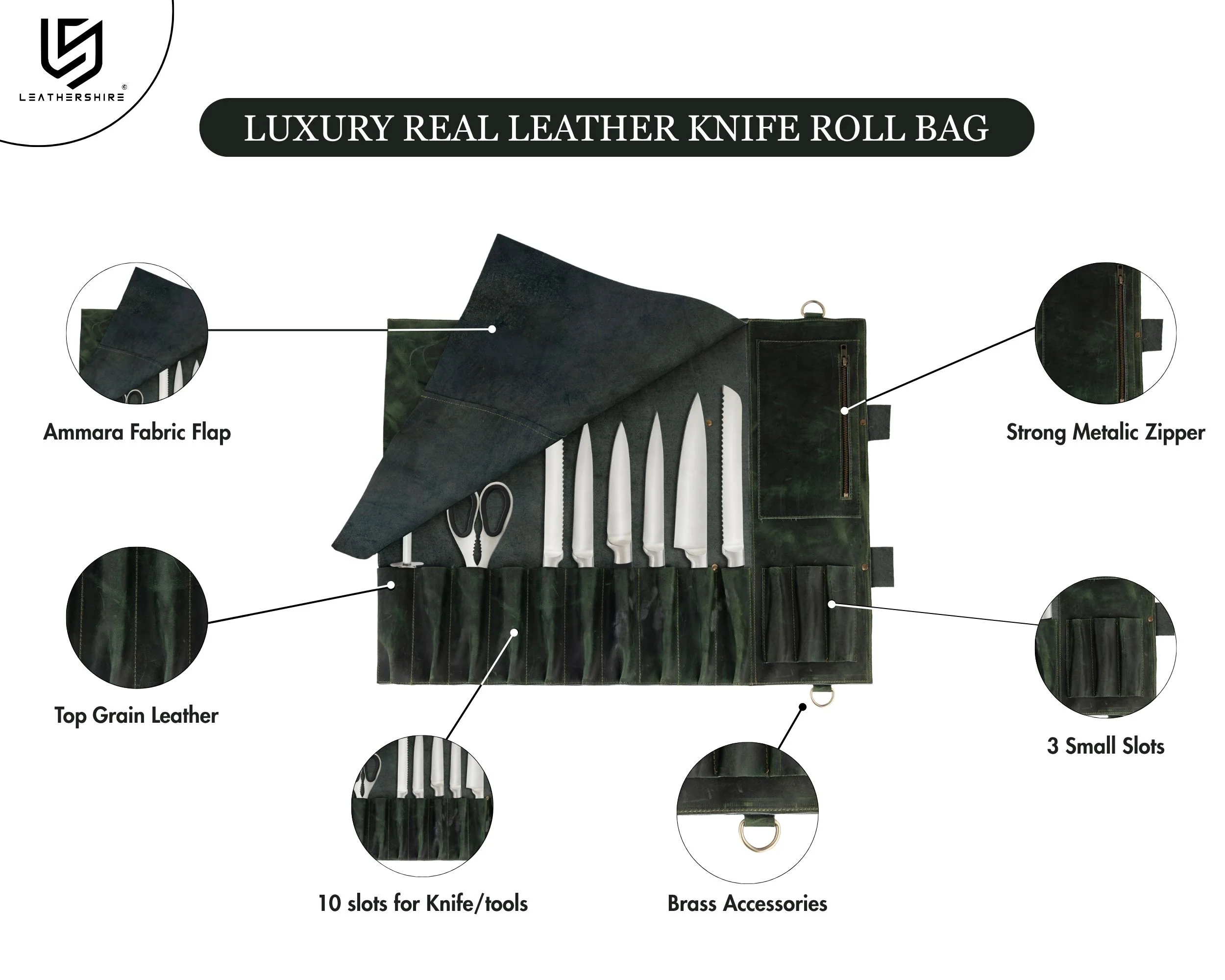 Olive Green Leather Crossbody apron and Roll Gift Set - Image 12