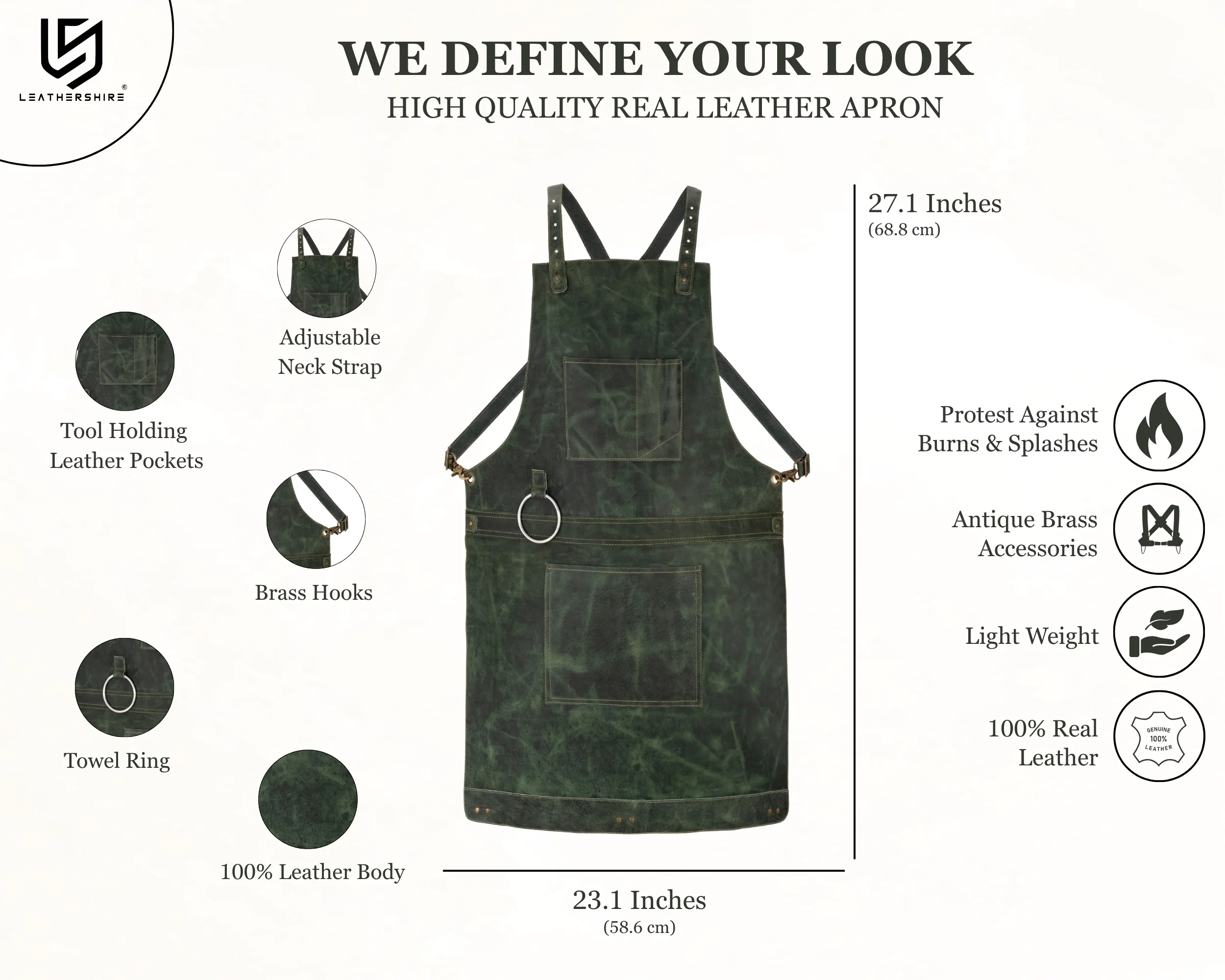 Olive Green Crazy Horse Pull up Crossbody Leather apron - Image 2