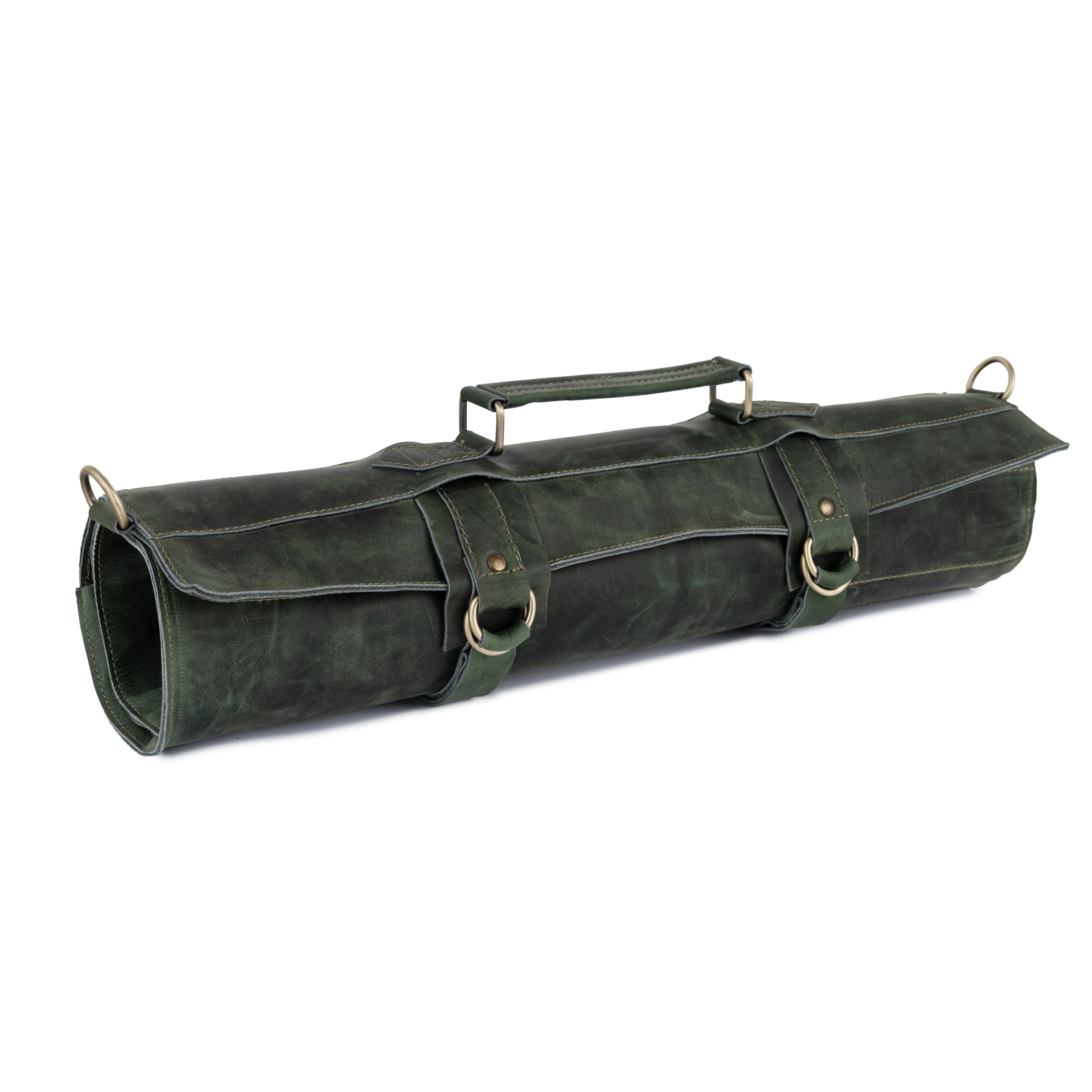 Olive Green Leather Crossbody apron and Roll Gift Set - Image 9