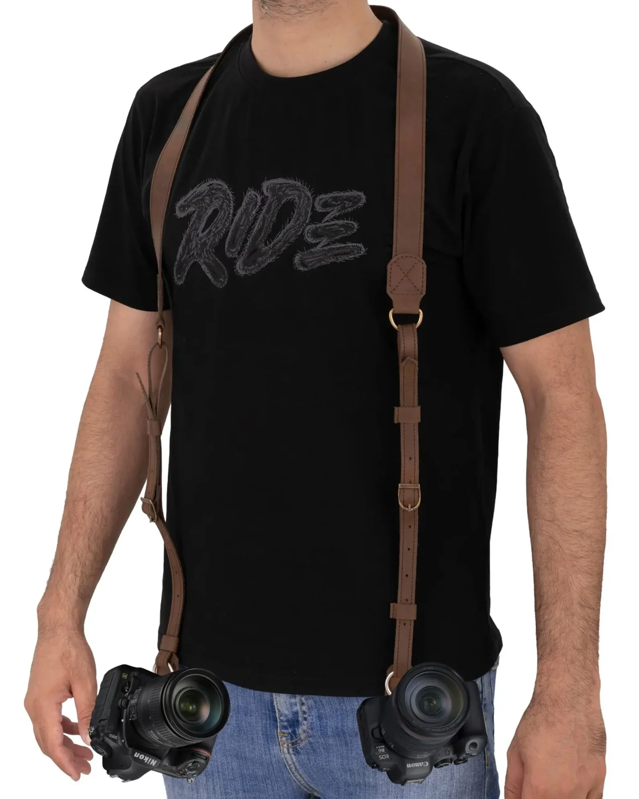 The Bedfordshire Dark Brown Leather Camera Belt A Dual Camera Strap - Image 3