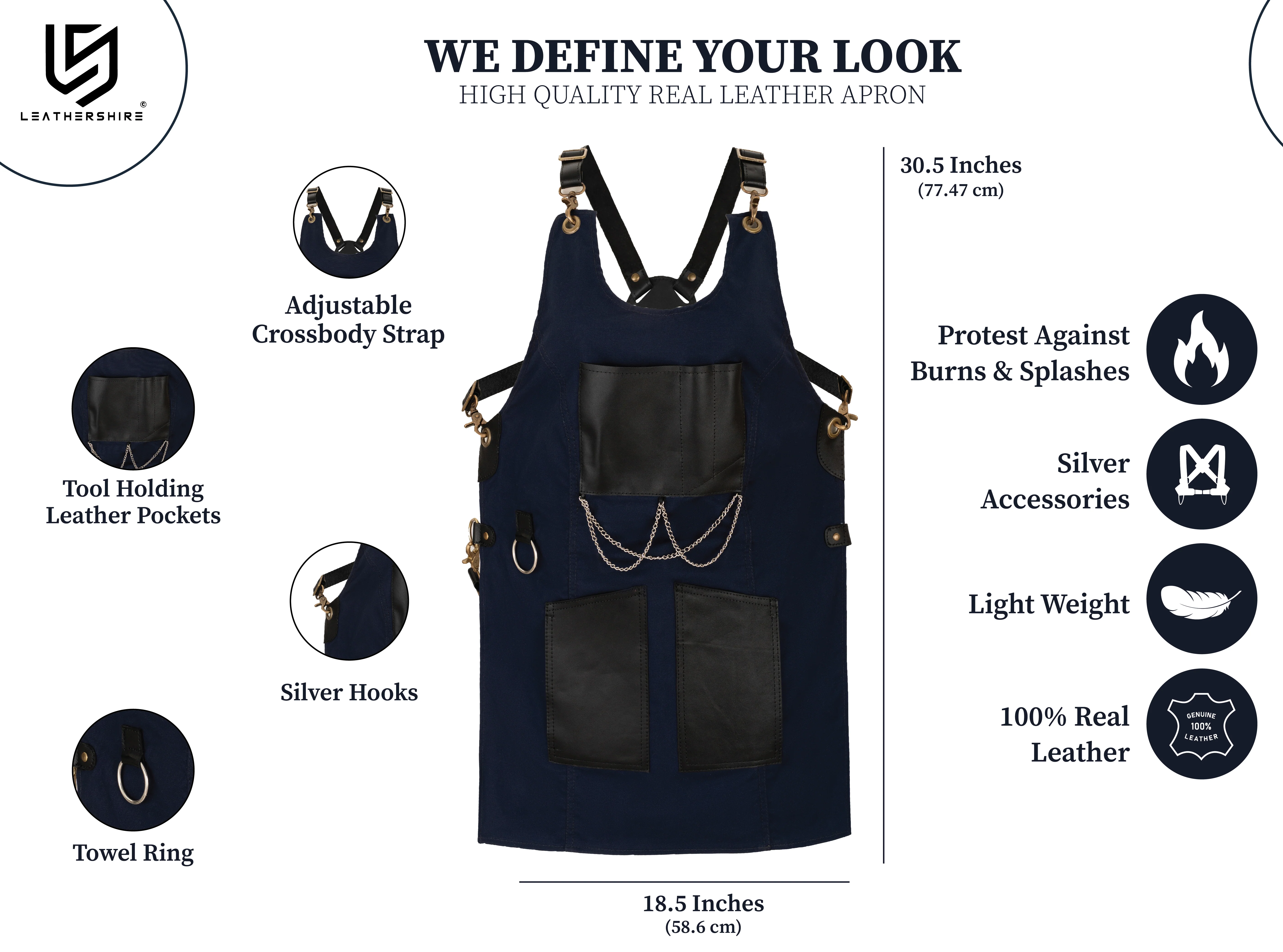 The Bedfordshire New Style Blue Canvas and Leather Apron - Image 6