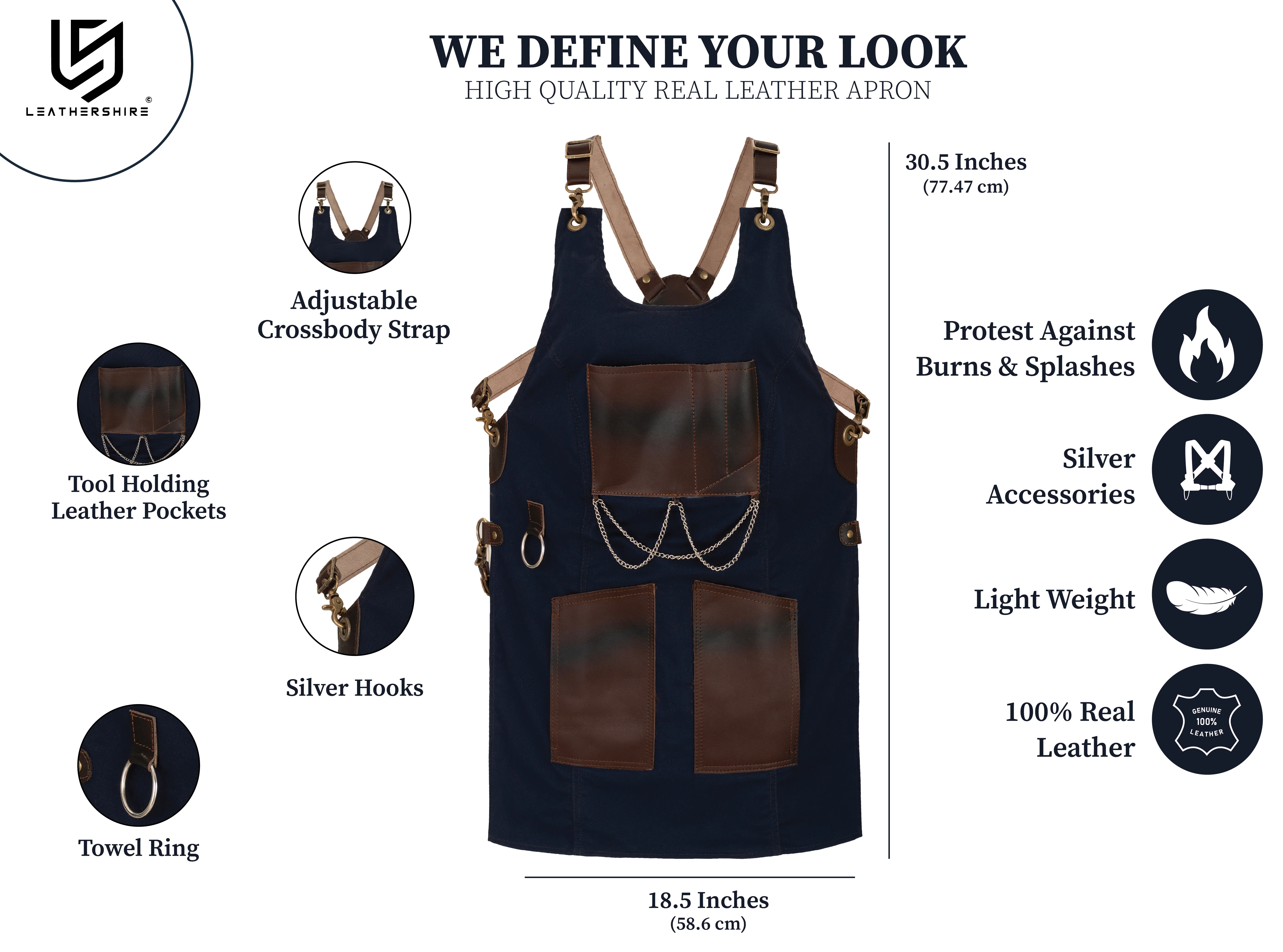 The Bedfordshire New Style Blue Canvas and Leather Apron - Image 7
