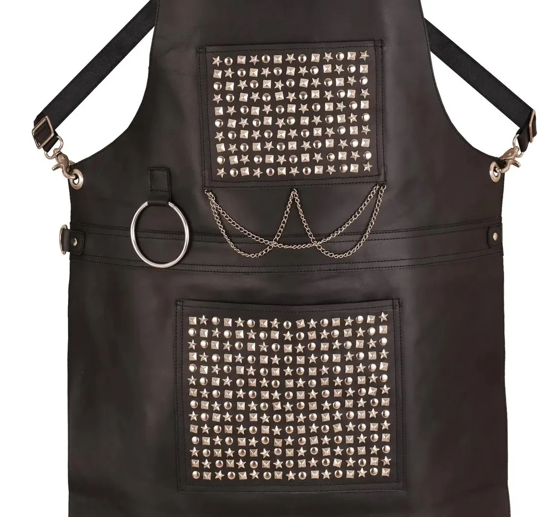 The Bedfordshire Leather Handmade studded bonded Apron Bartender Apron - Image 3