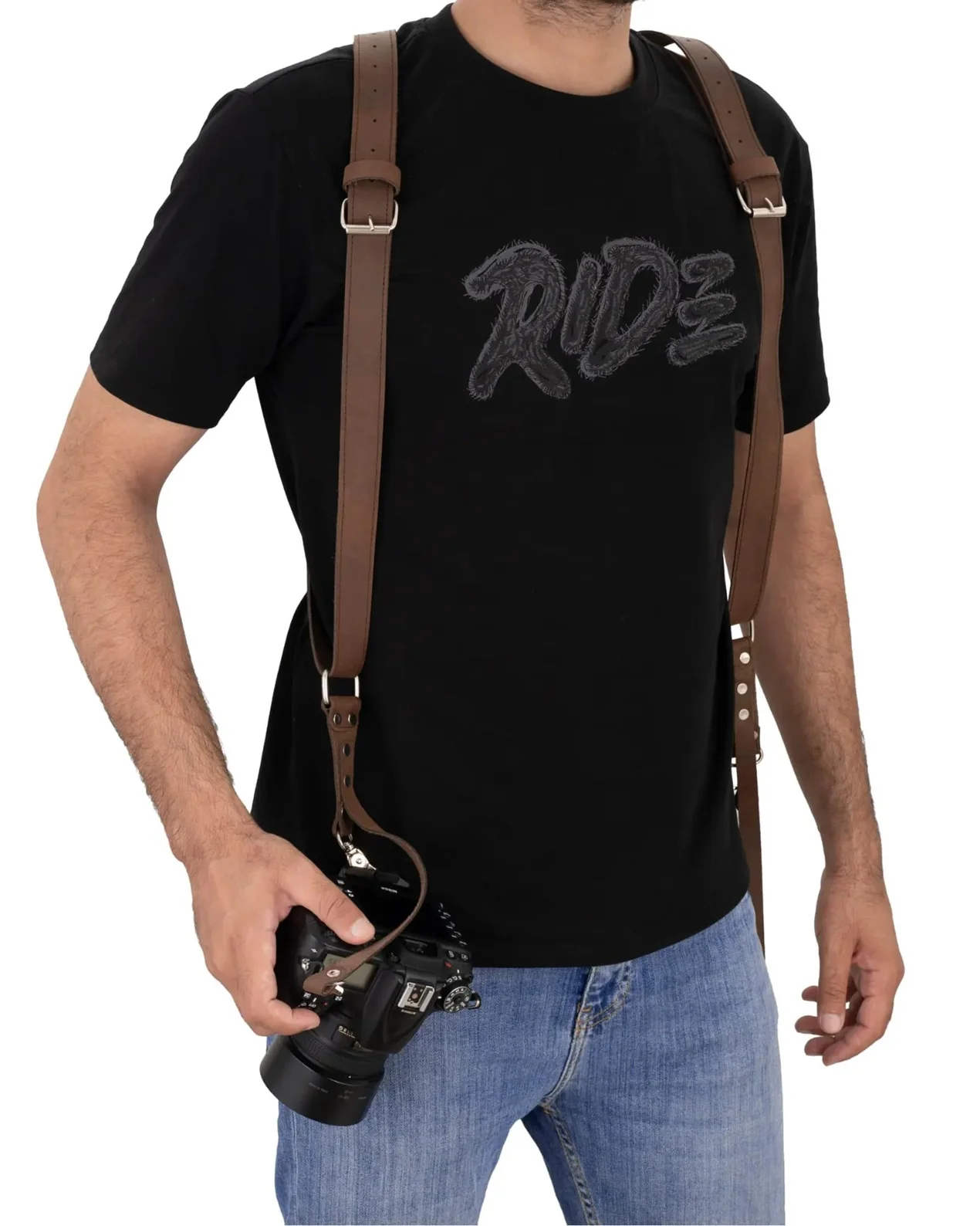 The Bedfordshire Black Leather Camera Harness Dual Camera Strap - Image 3
