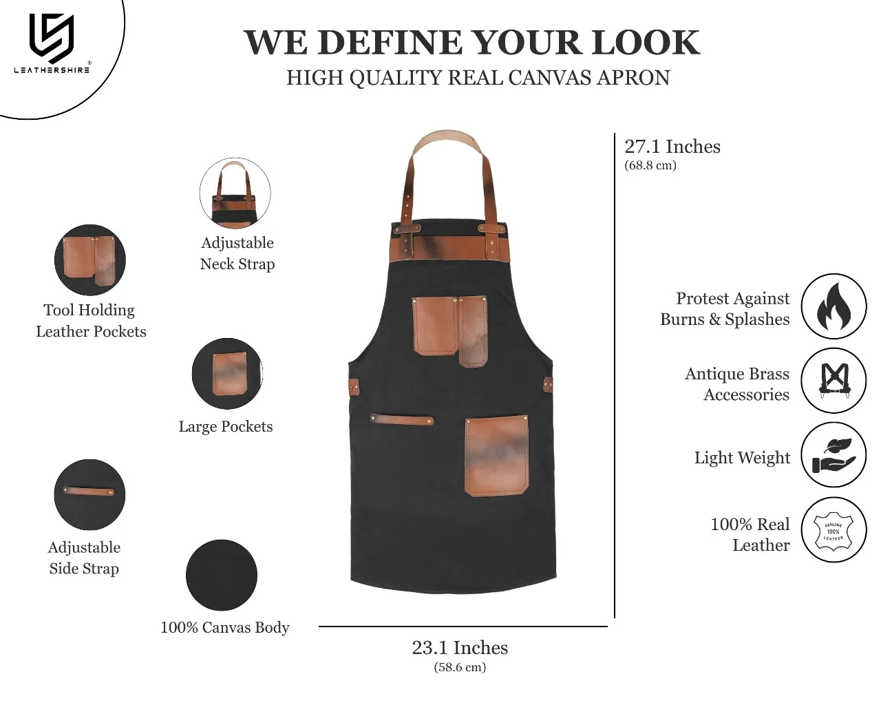 The Essex Canvas Brown Handmade Leather Pocket Apron - Image 2