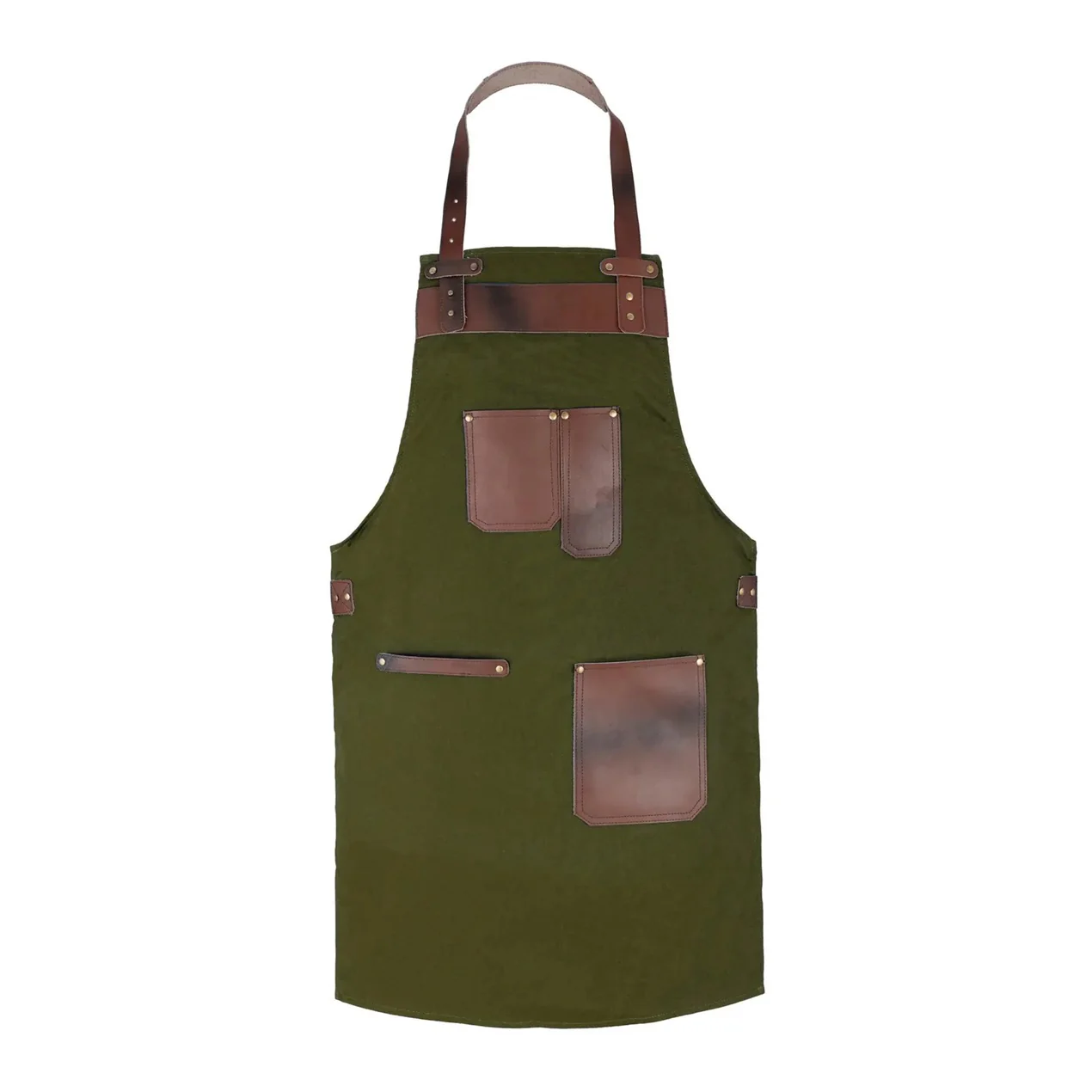 The Essex Canvas Brown Handmade Leather Pocket Apron - Image 3
