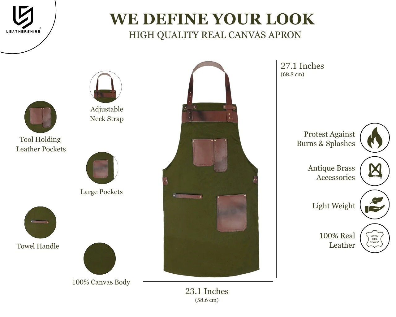 The Essex Canvas Brown Handmade Leather Pocket Apron - Image 4