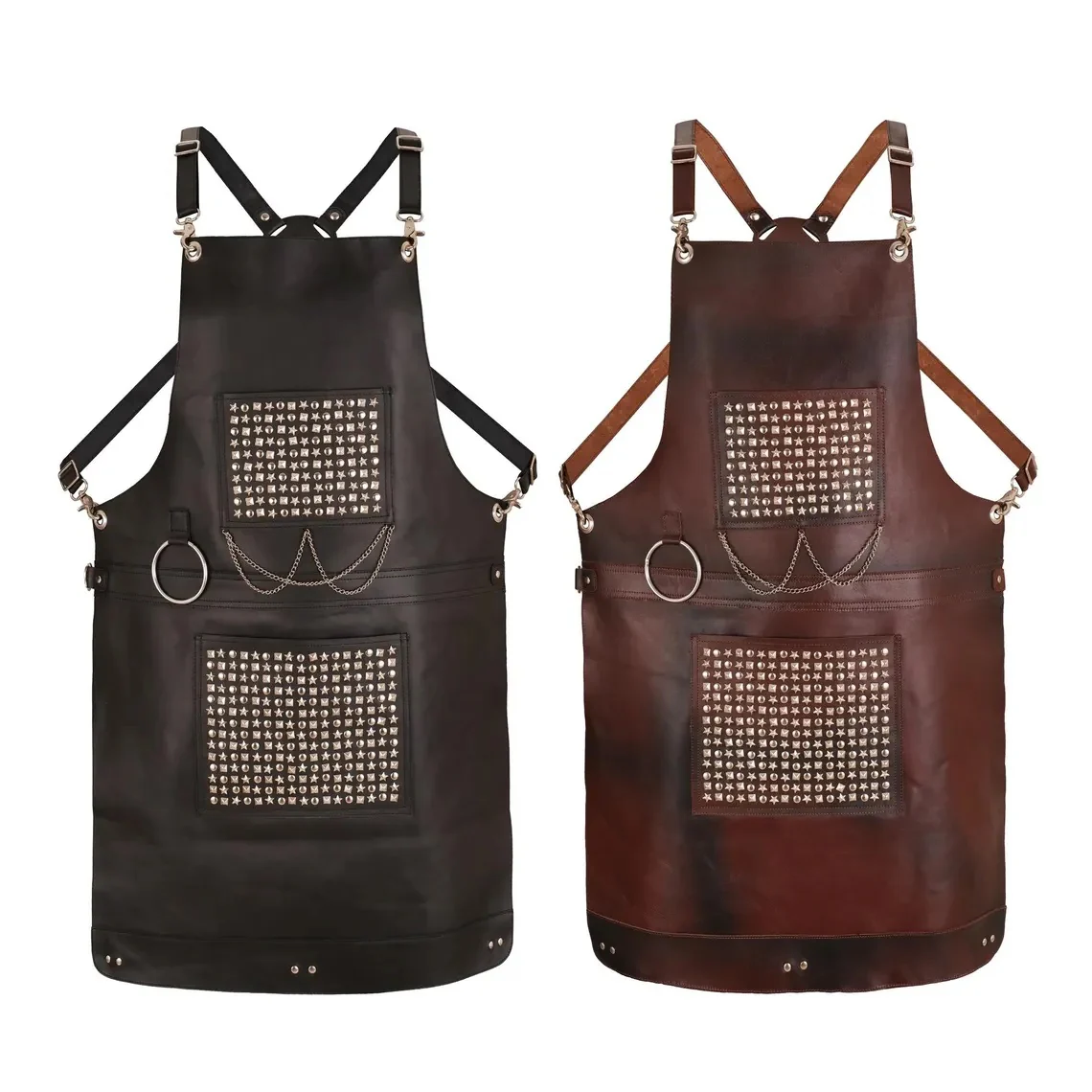 The Berkshire Brown Leather Handmade studded bonded Apron Bartender Apron - Image 6