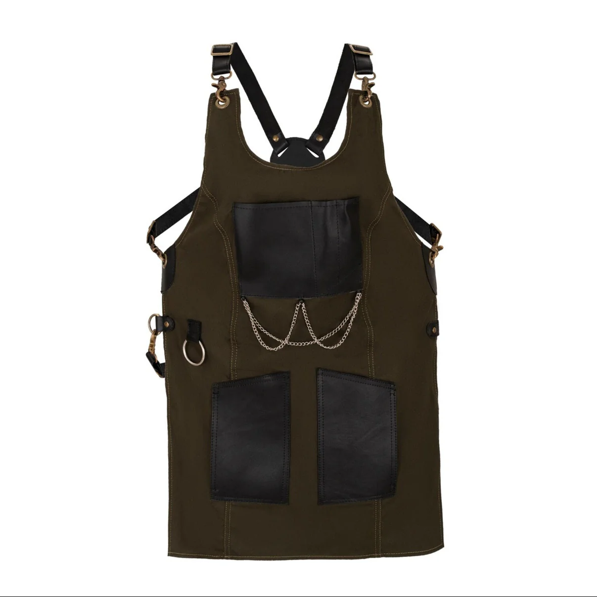 The Bedfordshire New Style Green Canvas and Leather Apron - Image 3