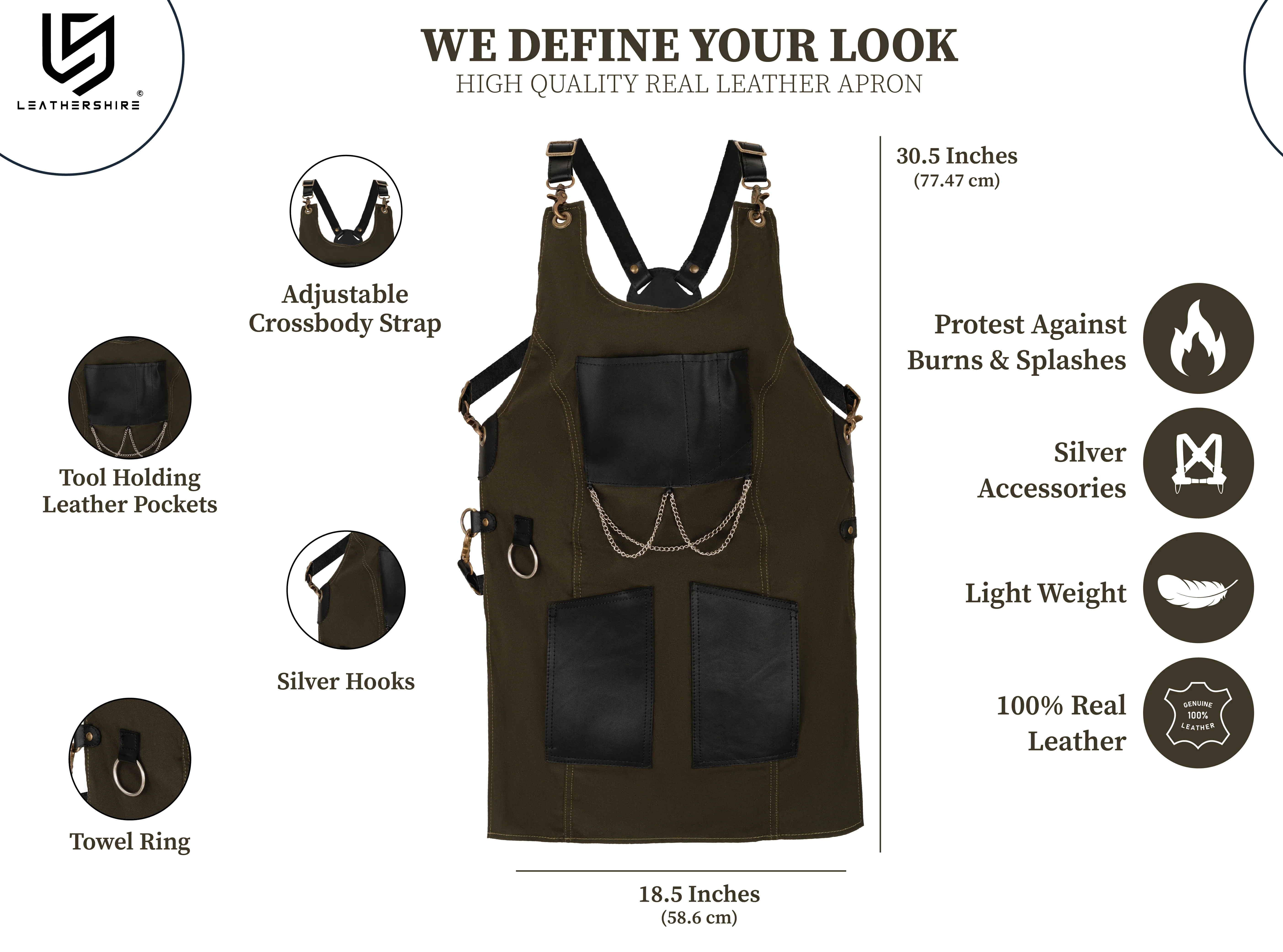 The Bedfordshire New Style Green Canvas and Leather Apron - Image 4