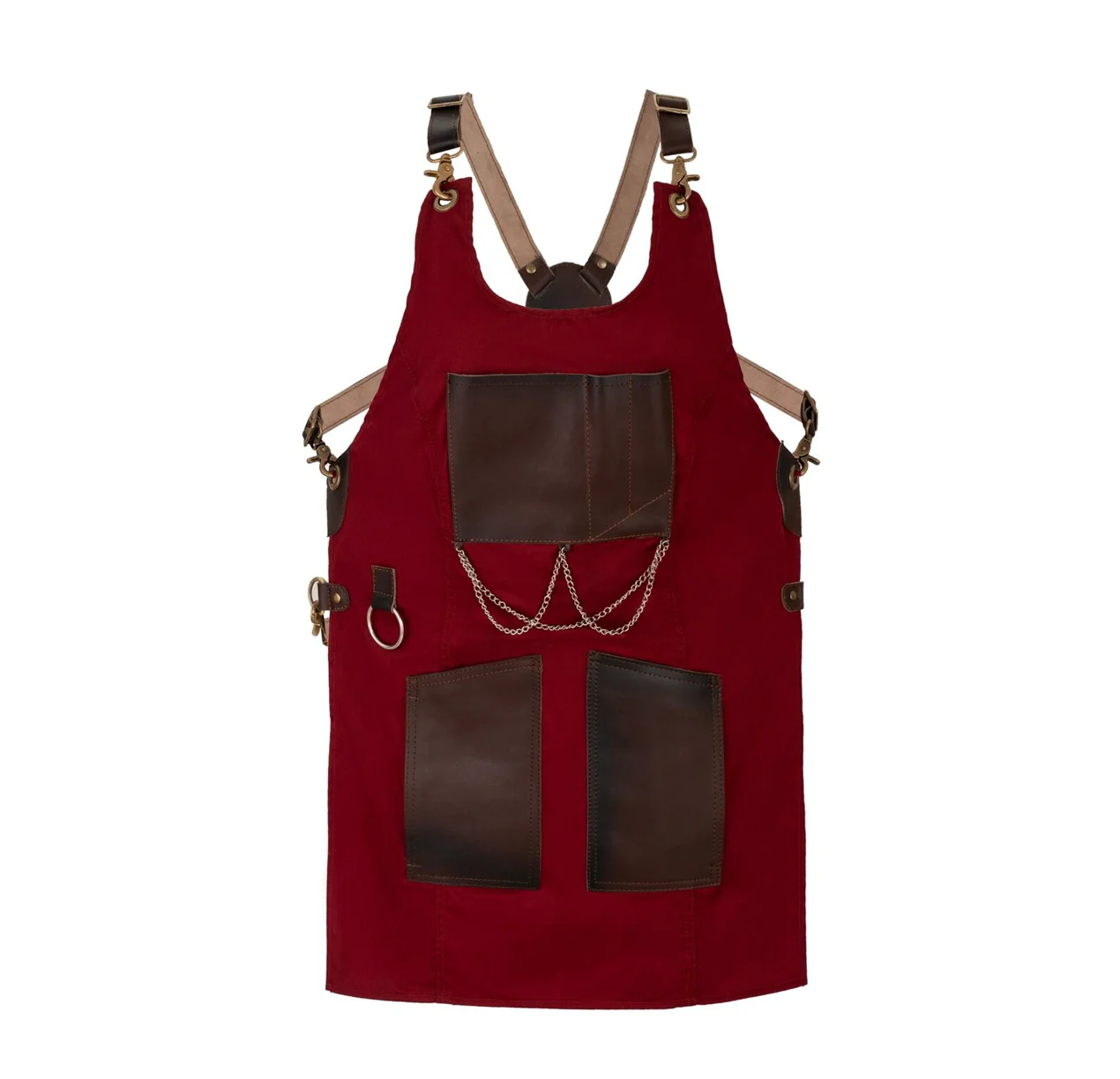 The Bedfordshire New Style Maroon Canvas and Leather Apron