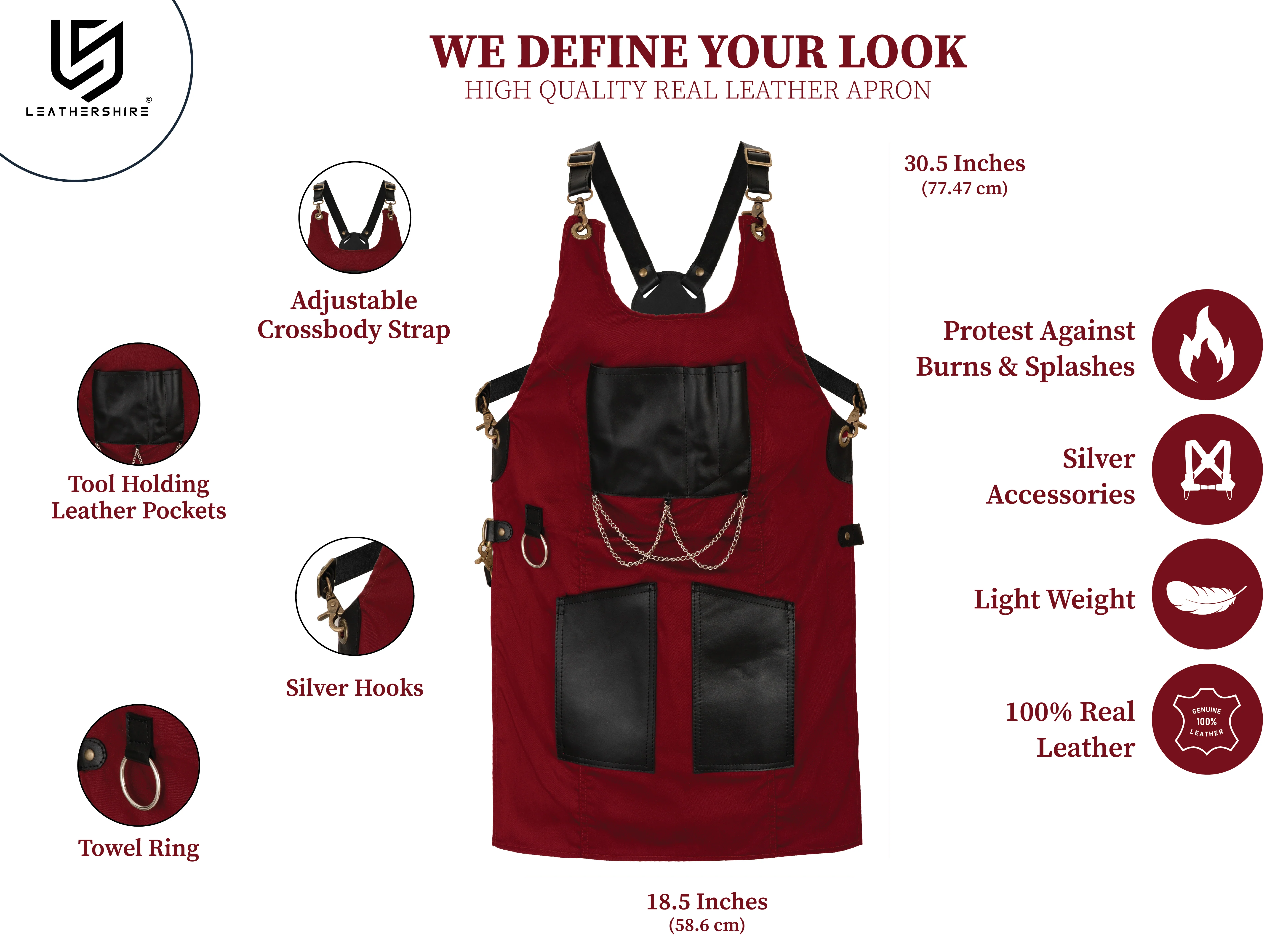 The Bedfordshire New Style Maroon Canvas and Leather Apron - Image 4