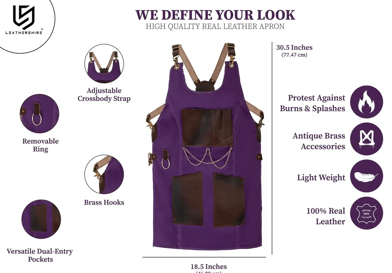 The Bedfordshire New Style Purple Canvas and Leather Apron - Image 2