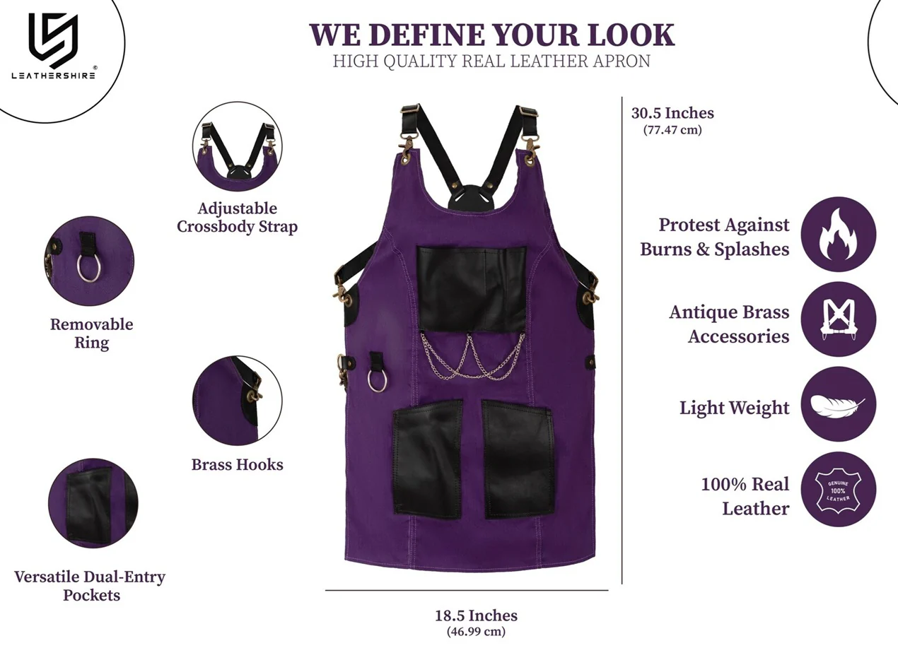 The Bedfordshire New Style Purple Canvas and Leather Apron - Image 4