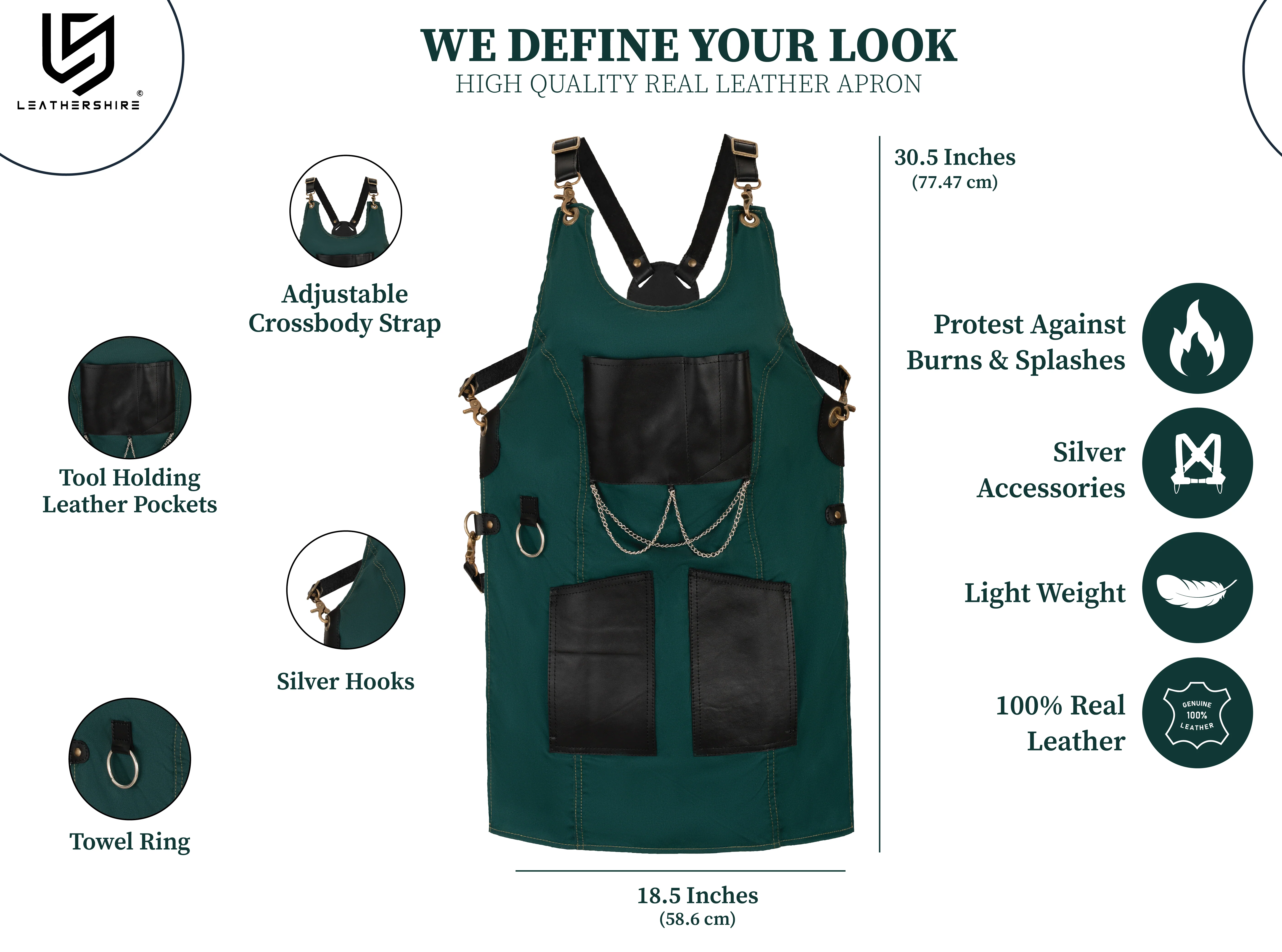 The Bedfordshire New Style Irish Green Canvas and Leather Apron - Image 4