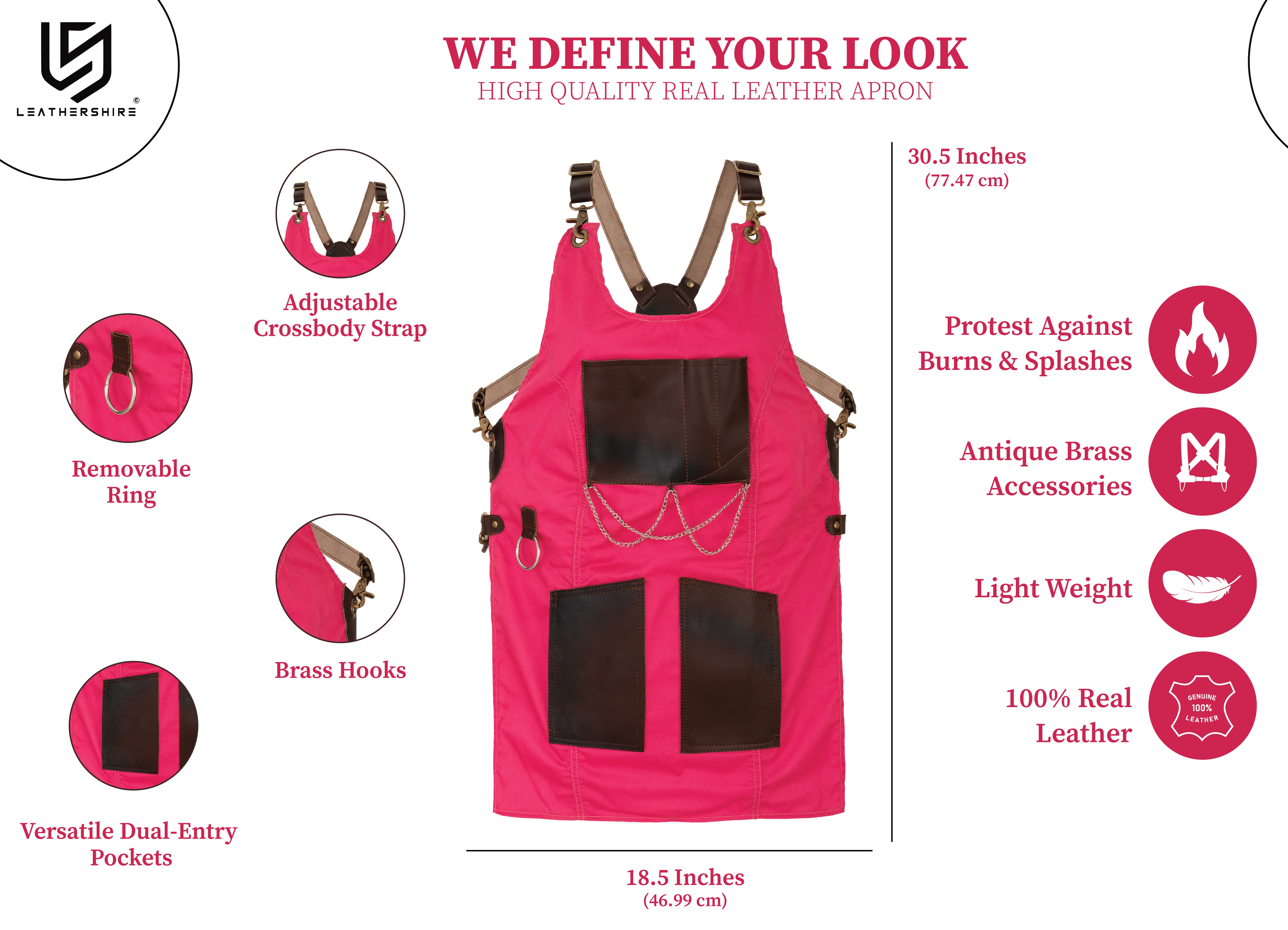 The Bedfordshire New Style Pink Canvas and Leather Apron - Image 2
