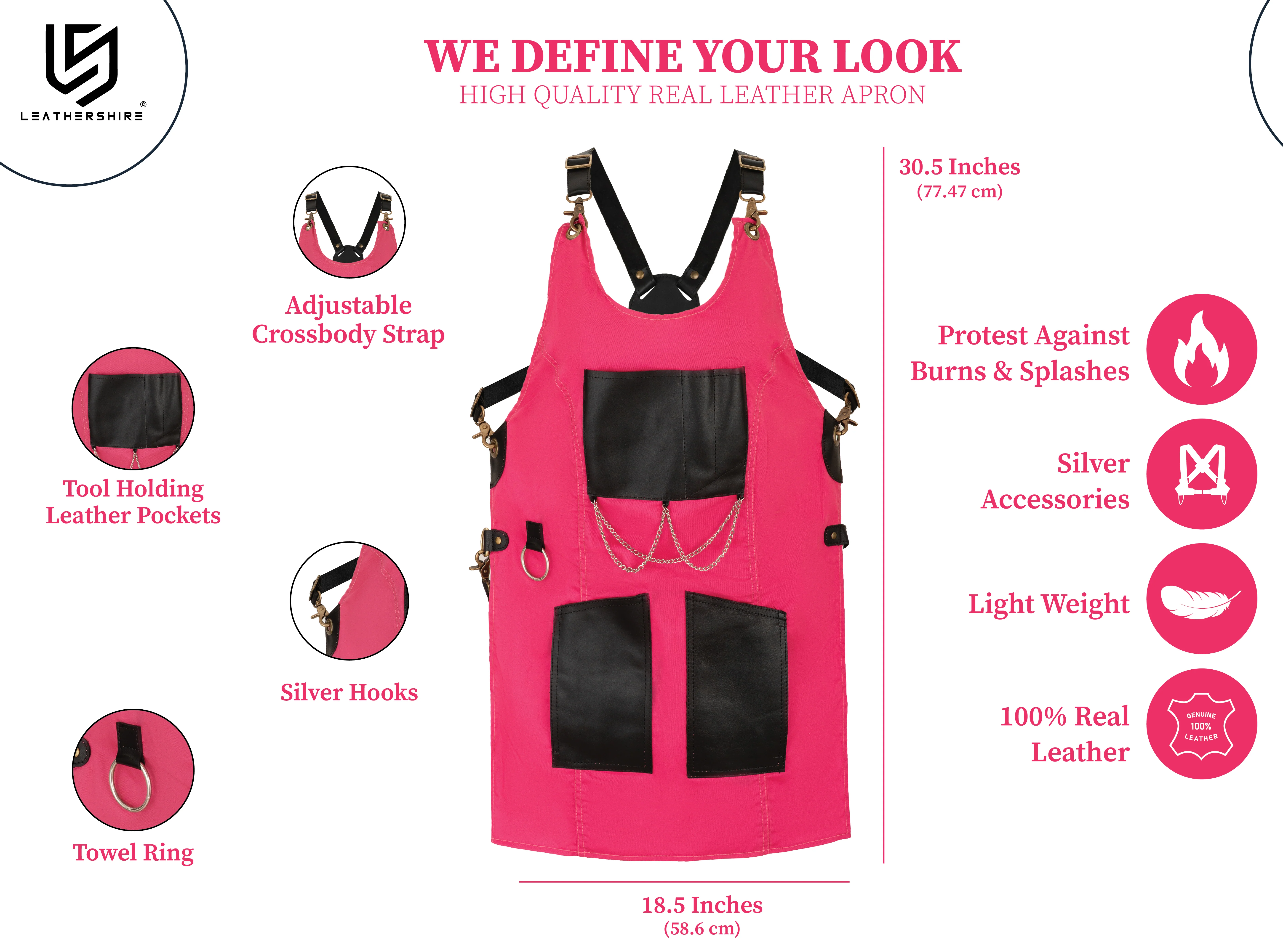 The Bedfordshire New Style Pink Canvas and Leather Apron - Image 5