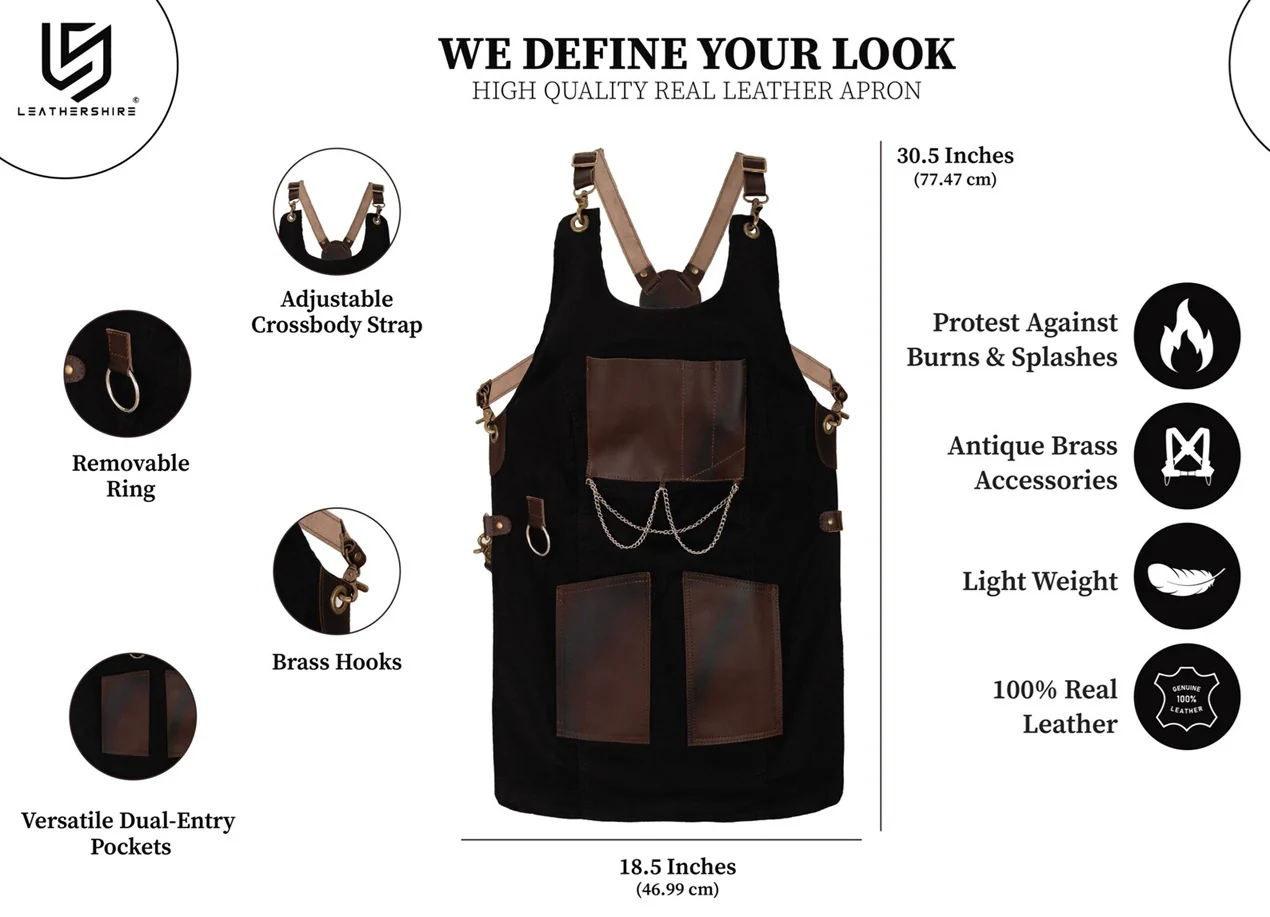 The Bedfordshire New Style Black Canvas and Leather Apron - Image 2