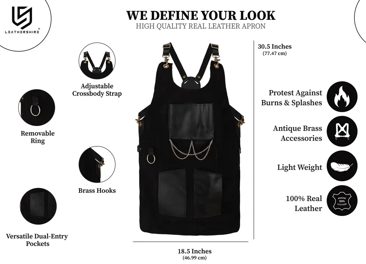 The Bedfordshire New Style Black Canvas and Leather Apron - Image 4