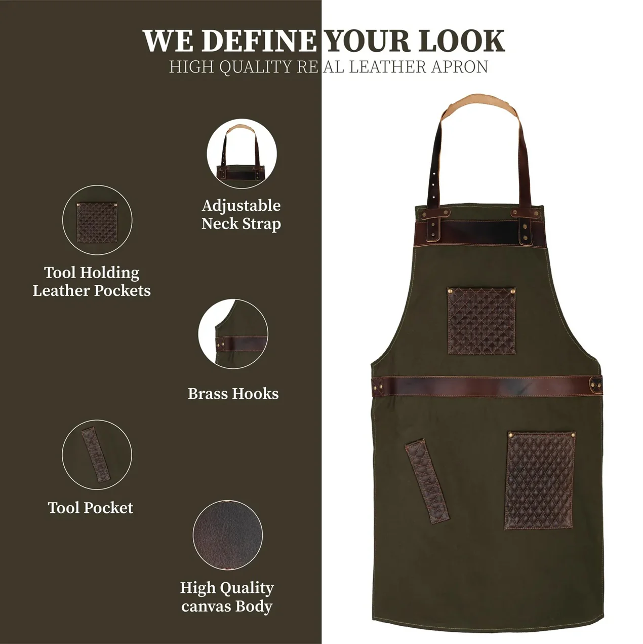The City of London Canvas Apron with handmade stitching on Leather pockets - Image 2