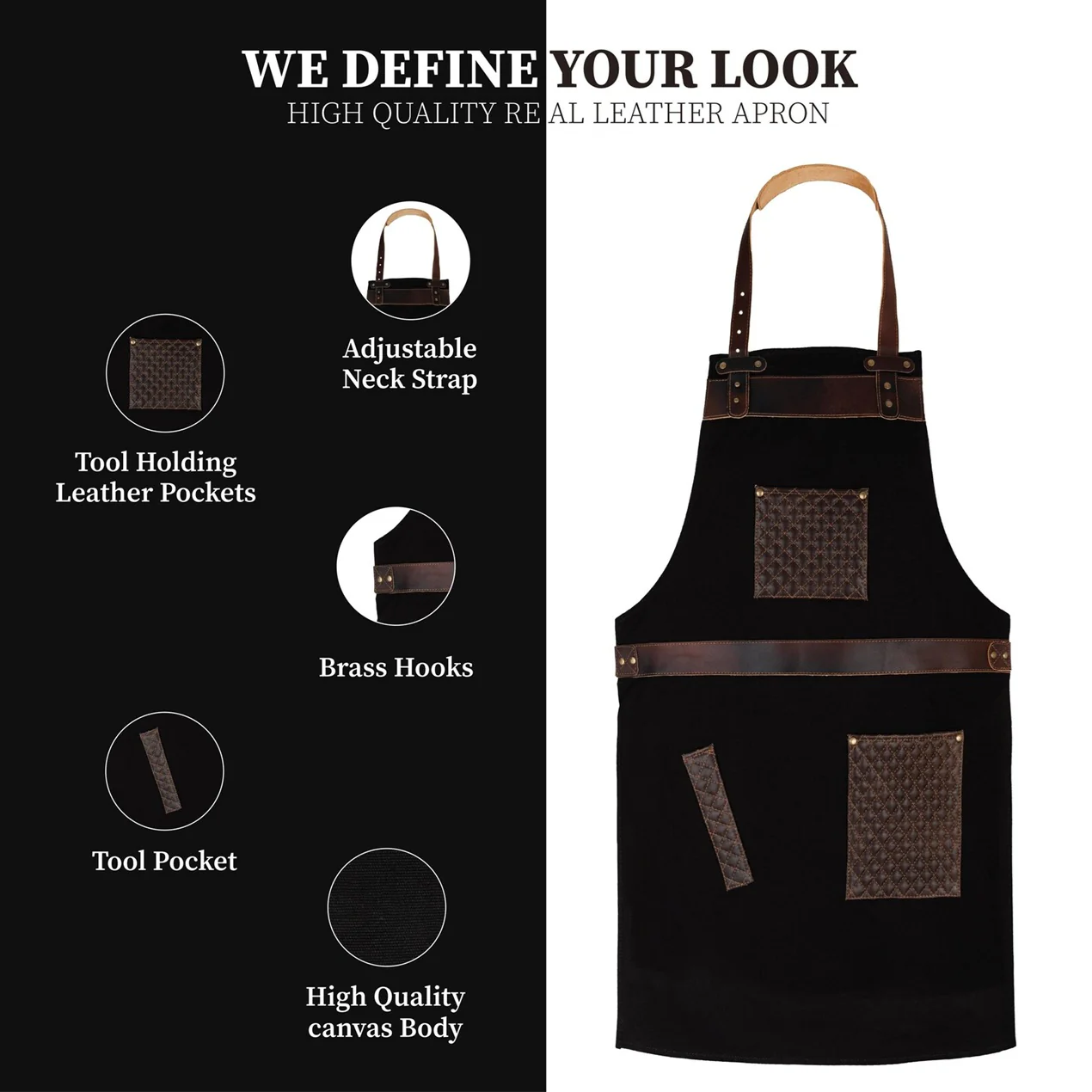The City of London Canvas Apron with handmade stitching on Leather pockets - Image 6