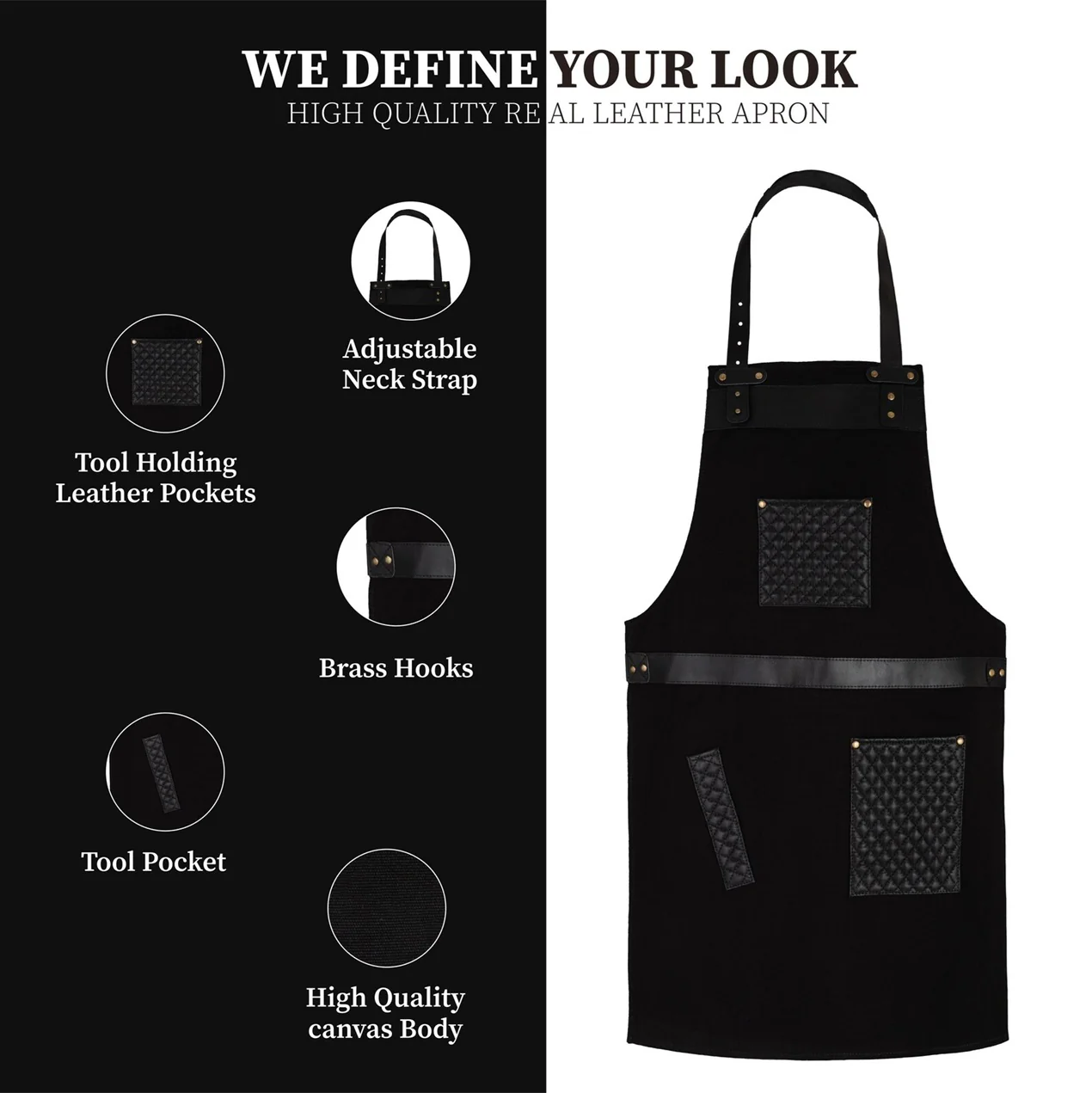 The City of London Canvas Apron with handmade stitching on Leather pockets - Image 9