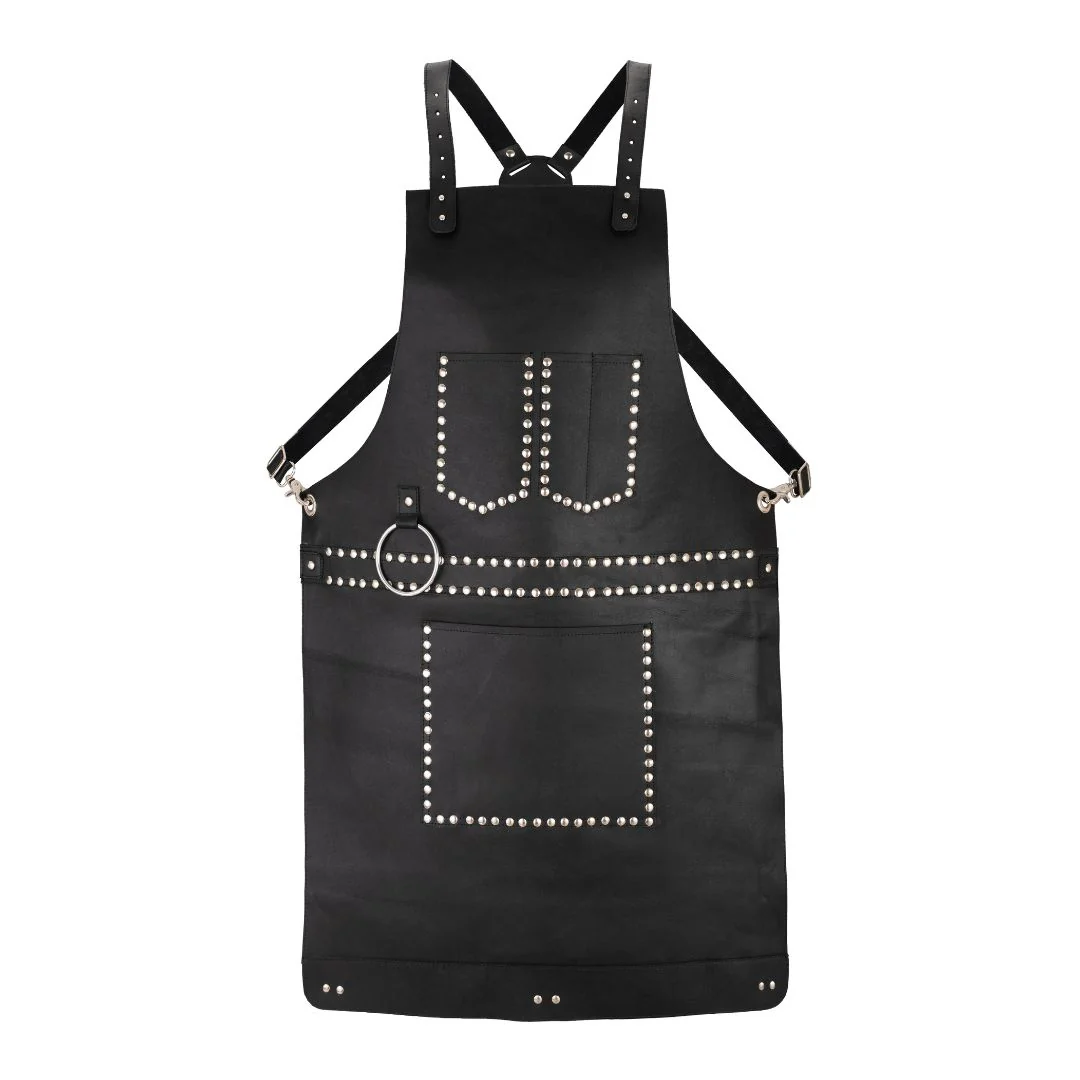 The Berkshire Black Leather Stud Apron