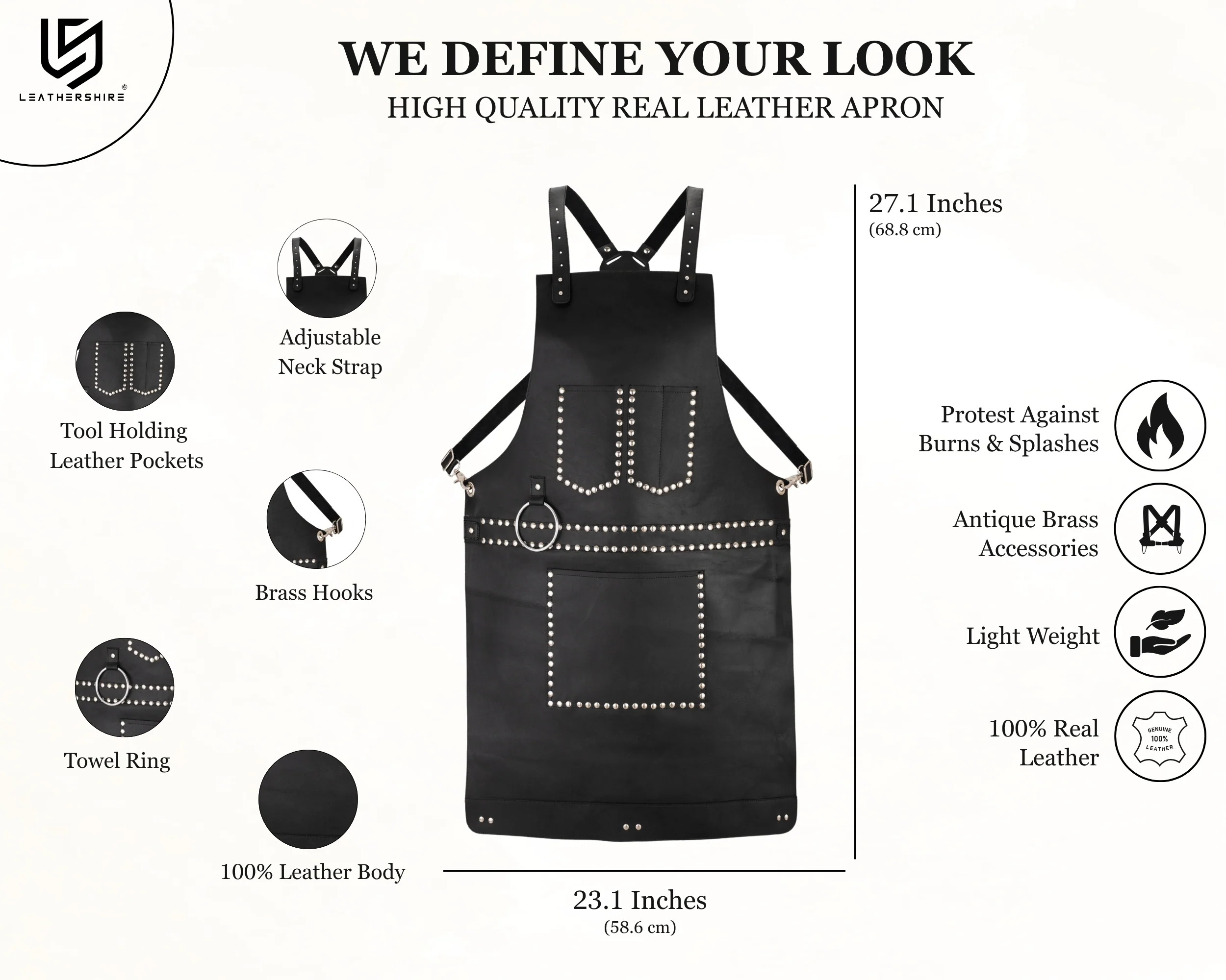 The Berkshire Black Leather Stud Apron - Image 2
