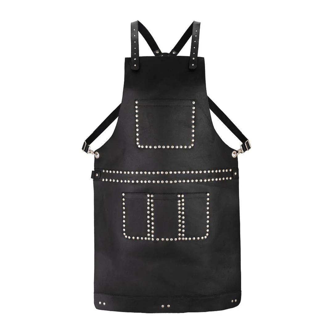 The Berkshire Black Leather Stud Apron