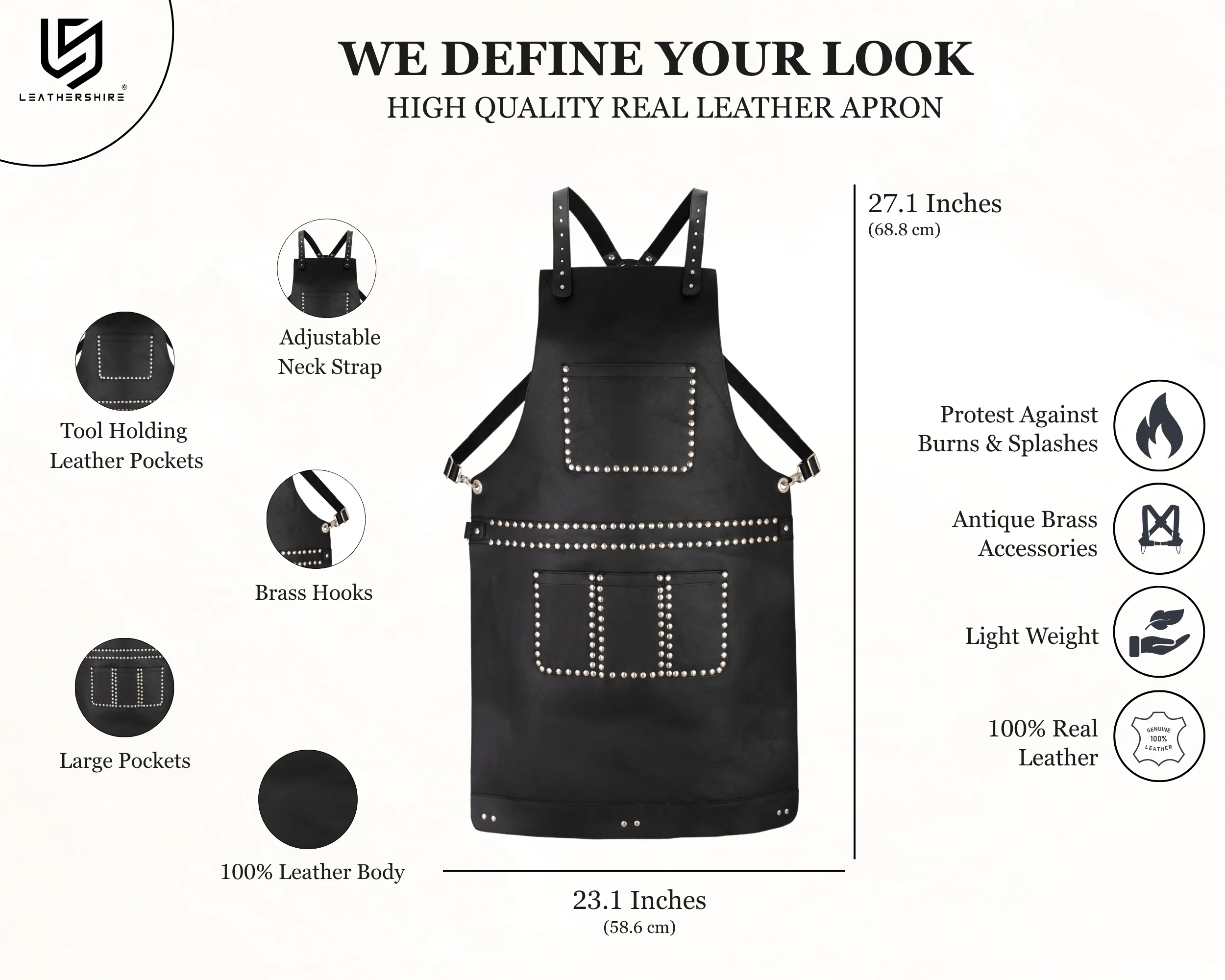 The Berkshire Black Leather Stud Apron - Image 2