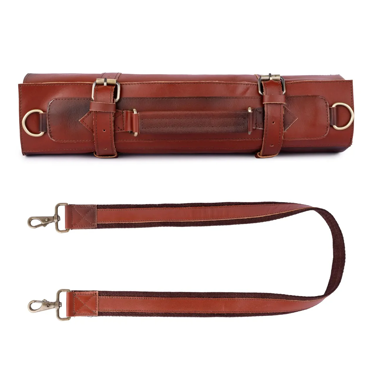Handmade Full Grain Tan Brown Leather Chef 3 - 7 Pocket Roll, Tool Holder - Image 3