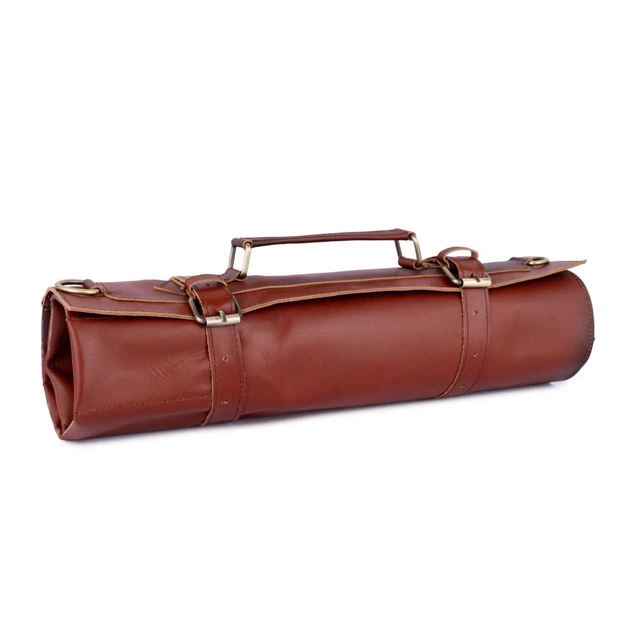 Handmade Full Grain Tan Brown Leather Chef 3 - 7 Pocket Roll, Tool Holder - Image 4