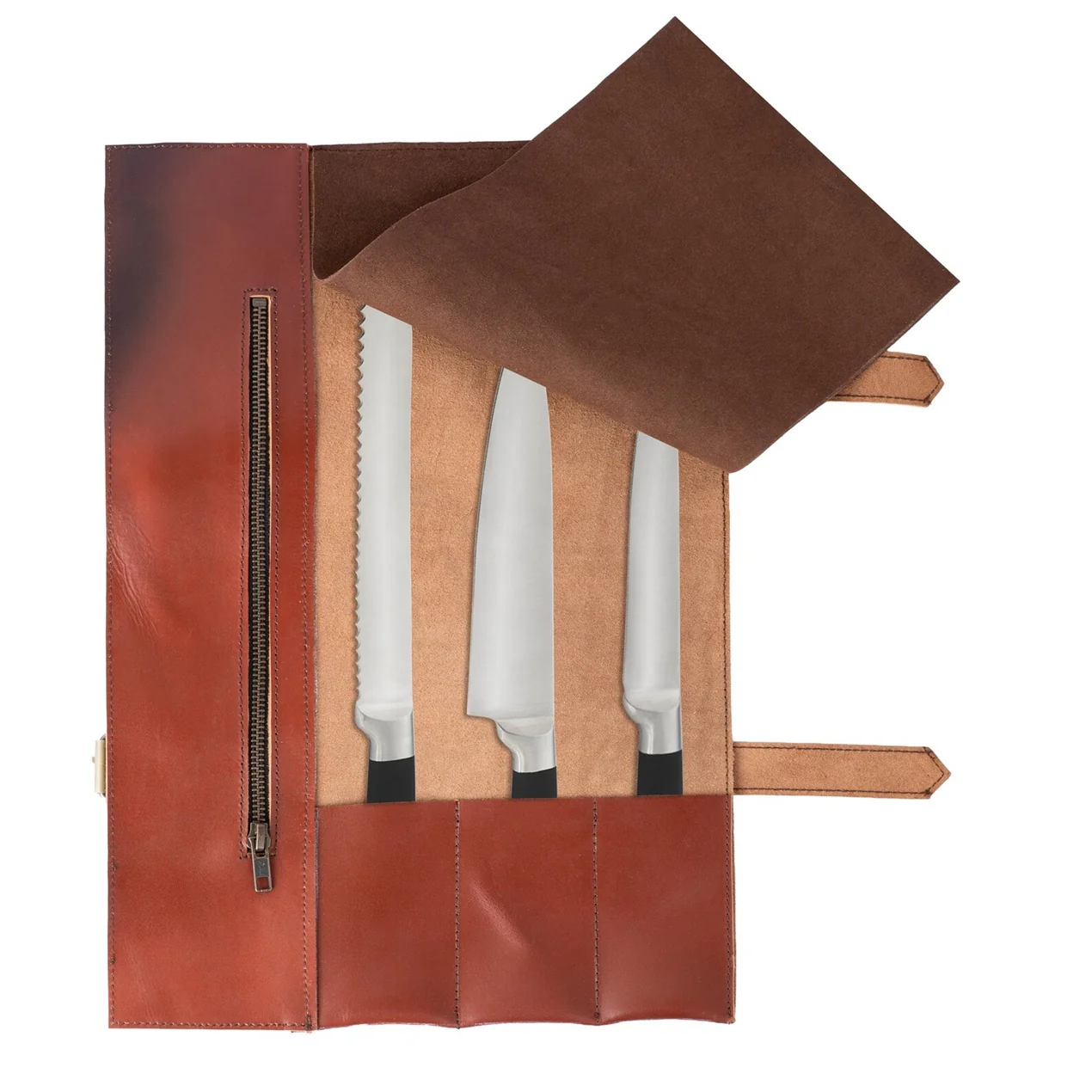 Handmade Full Grain Tan Brown Leather Chef 3 - 7 Pocket Roll, Tool Holder - Image 5