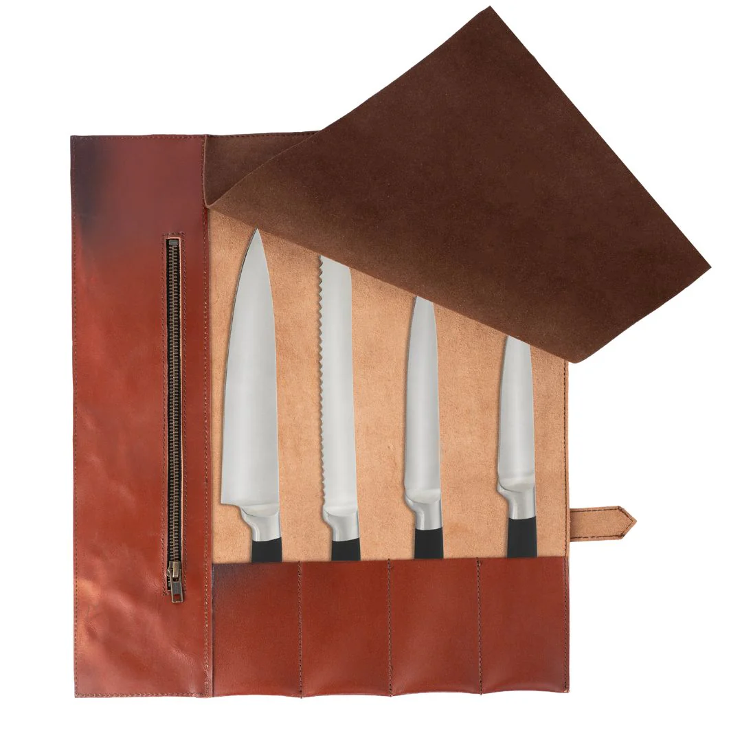 Handmade Full Grain Tan Brown Leather Chef 3 - 7 Pocket Roll, Tool Holder - Image 9