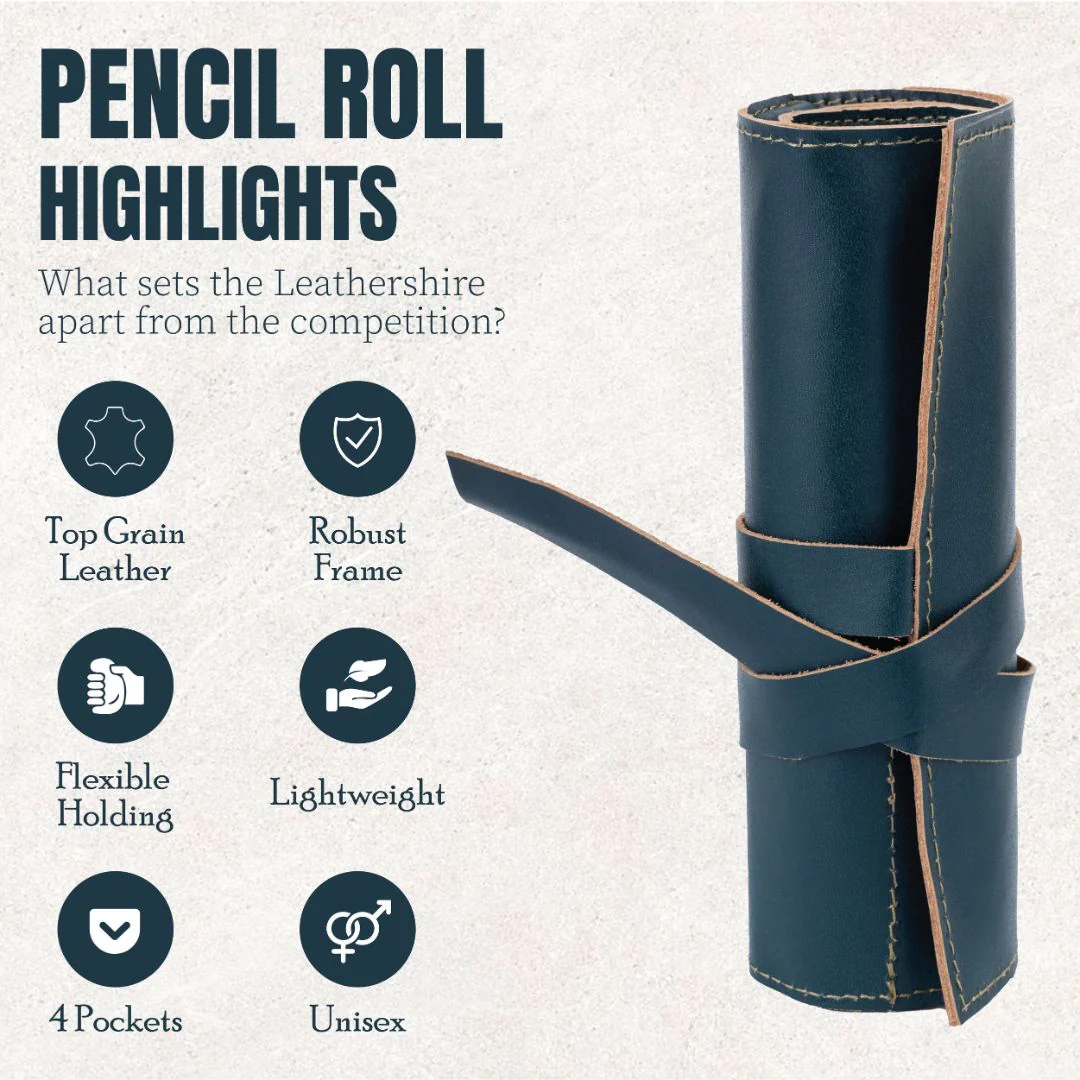 The Bristol Green Leather Pencil Roll for School, Back to School Art Organizer - Image 3