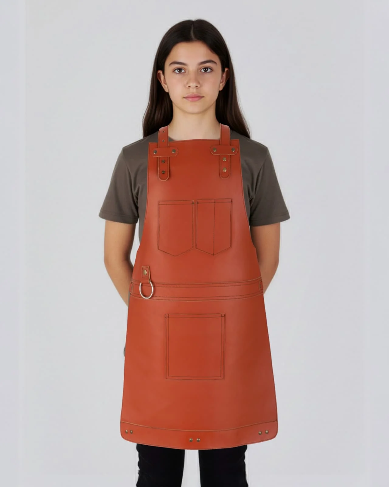 The Bristol Tan Brown Full Grain Kids Leather Apron - Image 4