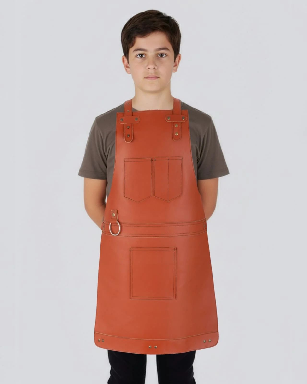 The Bristol Tan Brown Full Grain Kids Leather Apron - Image 5
