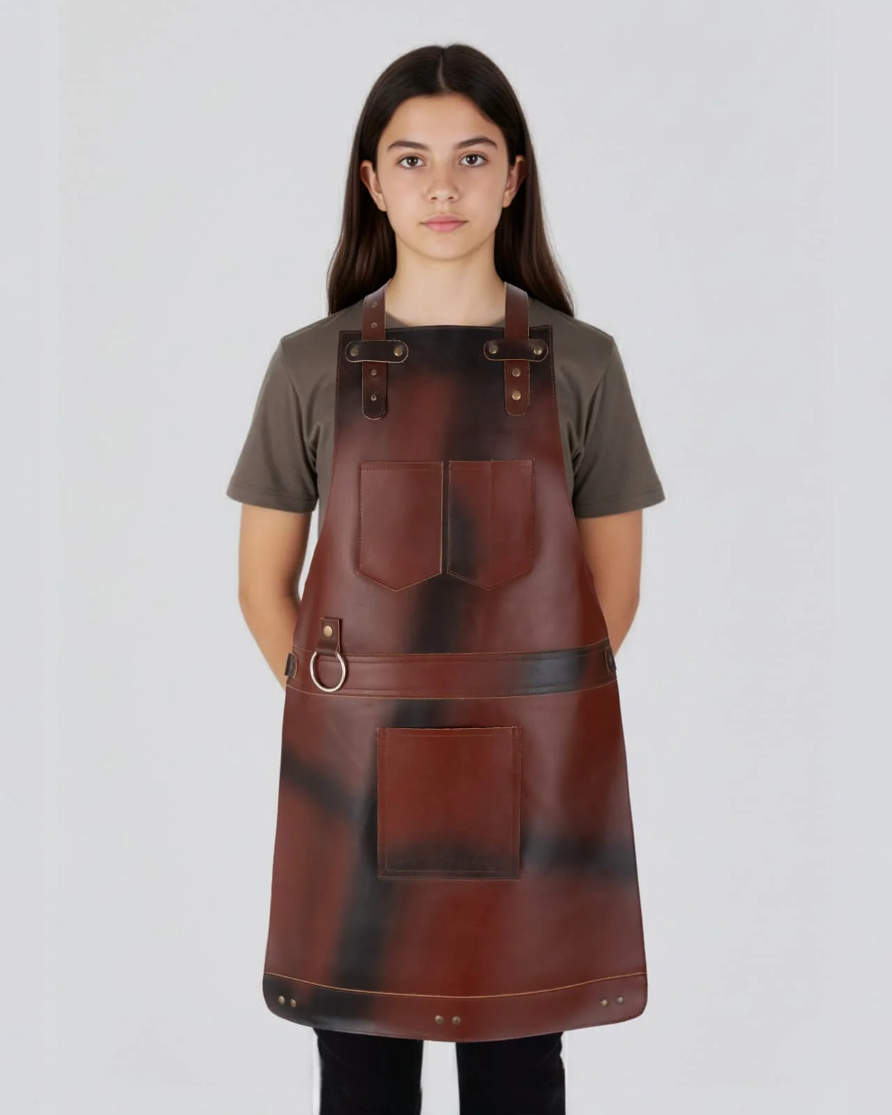 The Bristol Dark Brown Full Grain Kids Leather Apron - Image 4