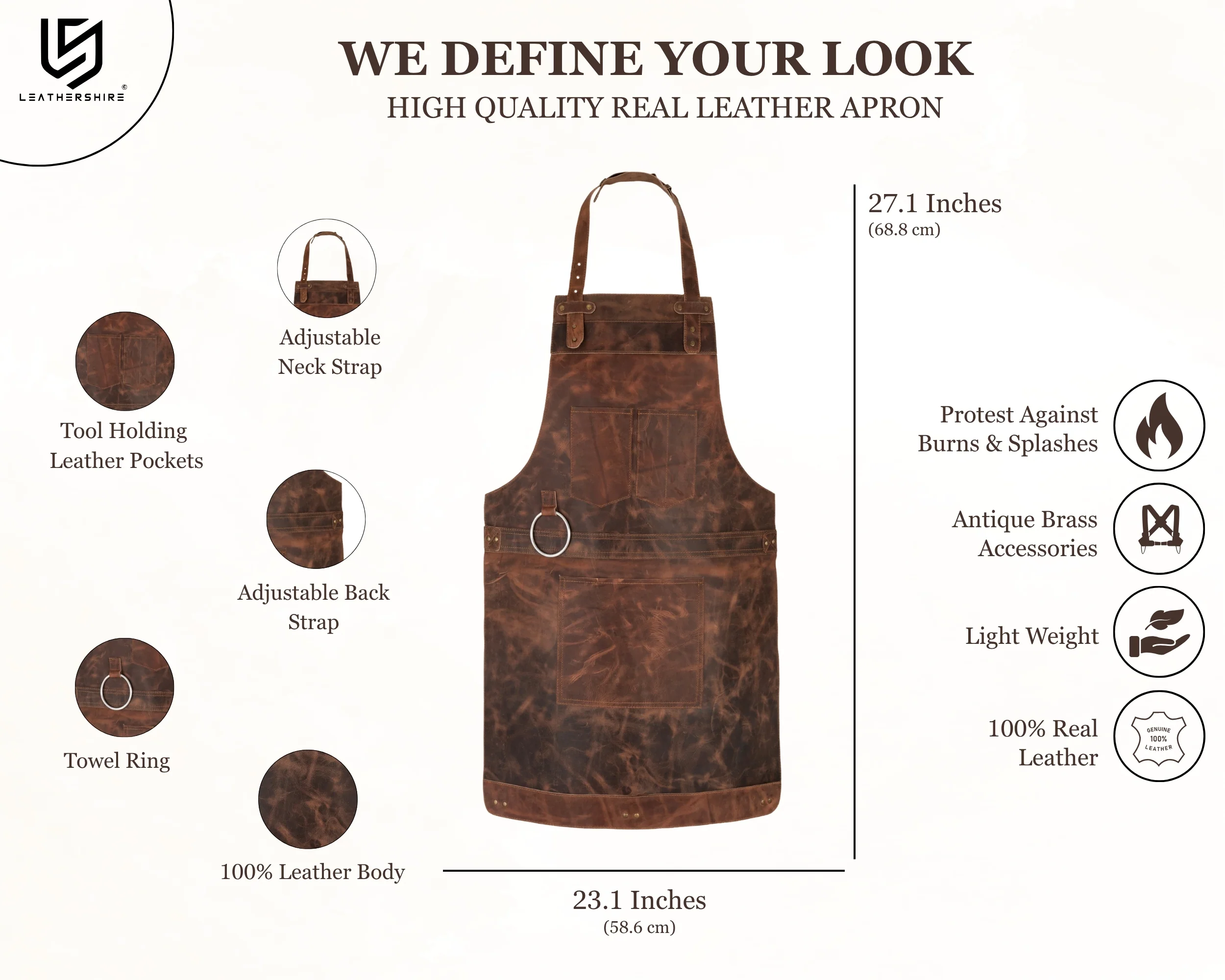 Dark Brown Crazy Horse Pull up Leather apron - Image 2