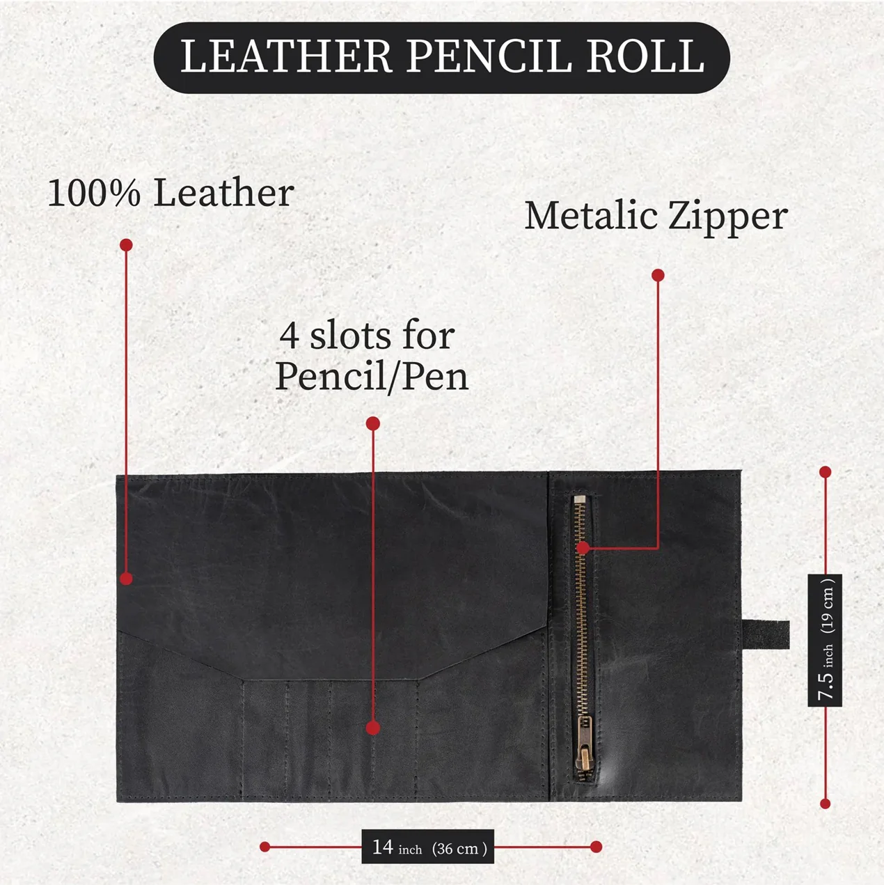 The Bristol Black Leather Pencil Roll for School, Back to School Art Organizer - Image 2