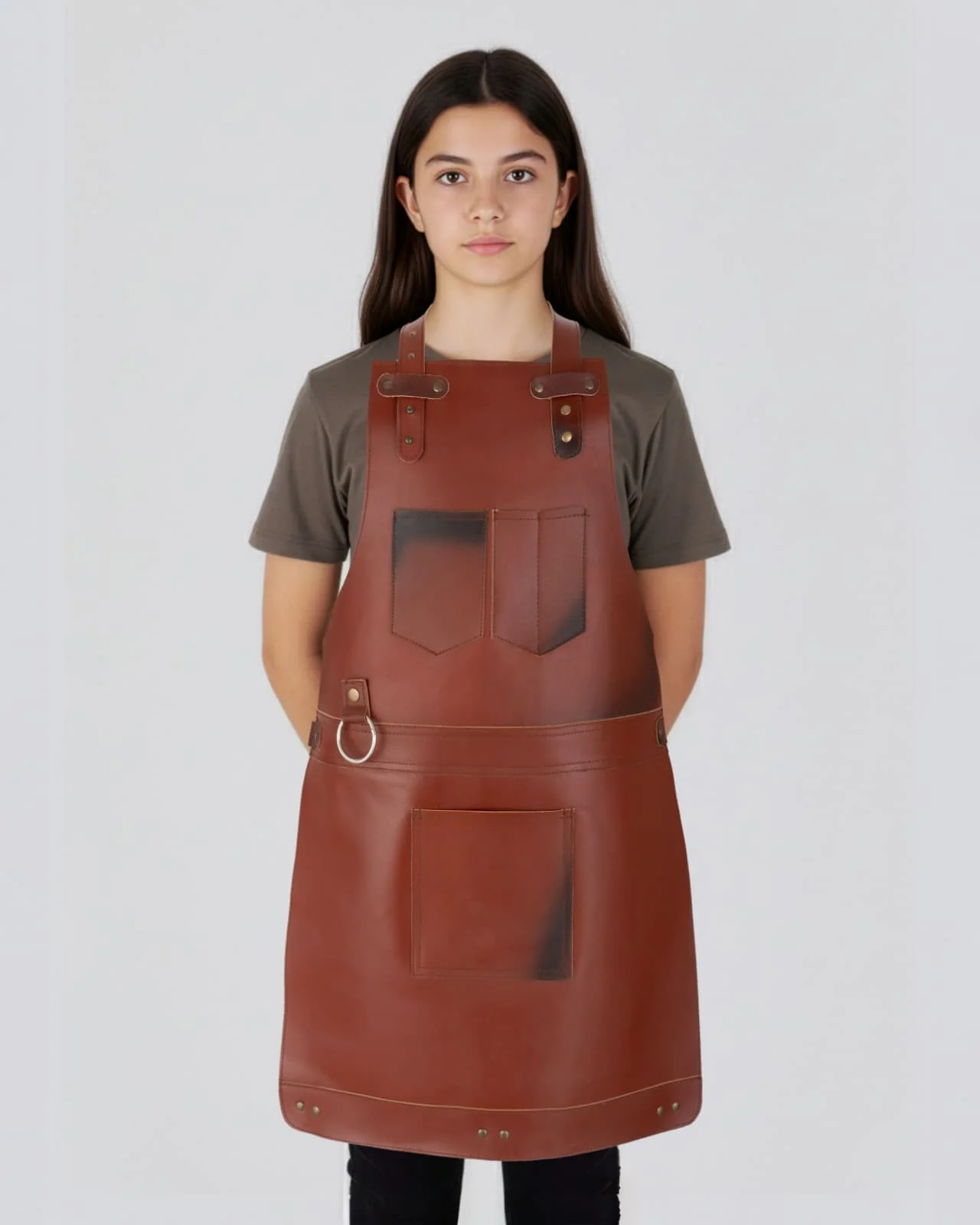 The Bristol Disstressed Brown Full Grain Kids Leather Apron - Image 4