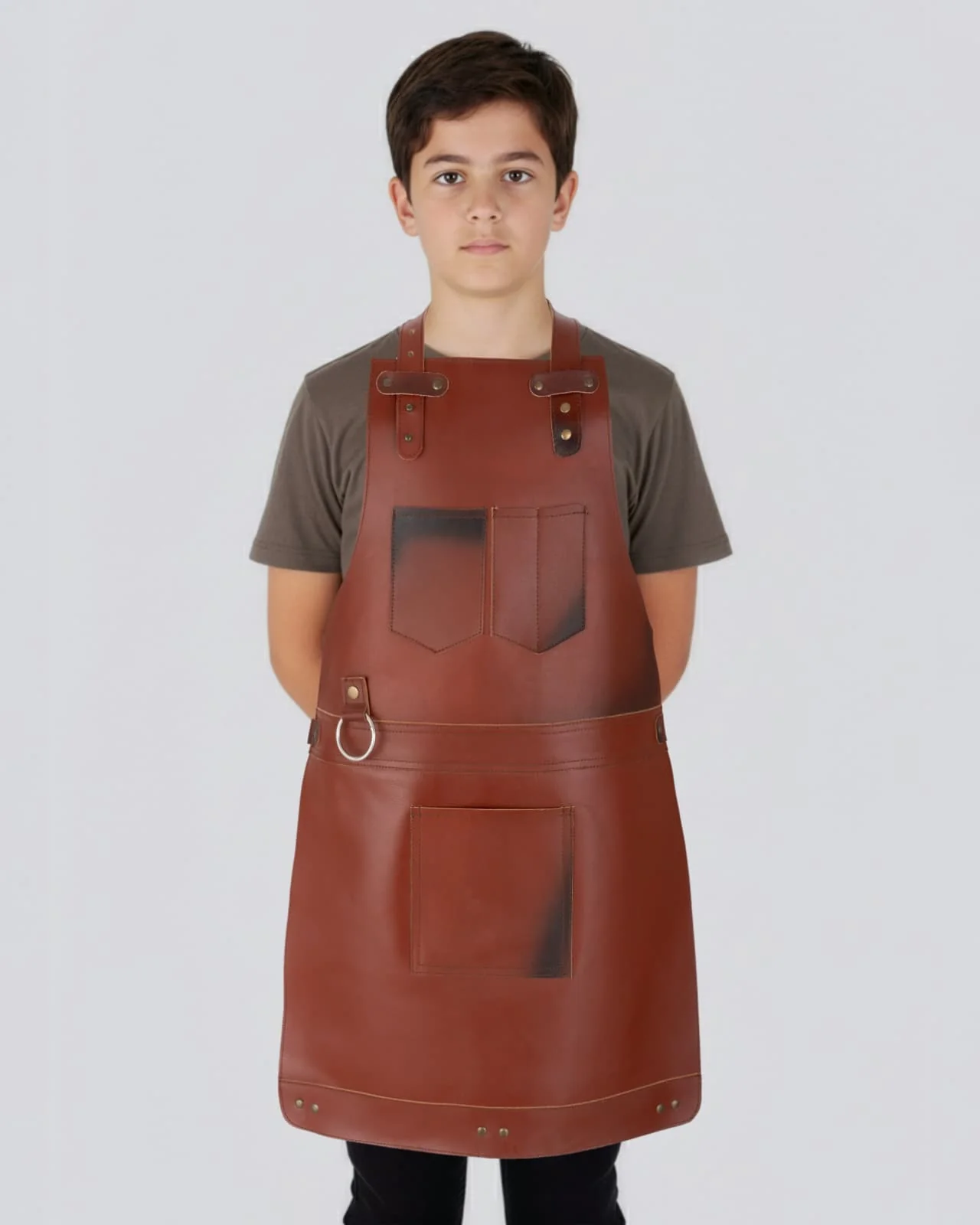 The Bristol Disstressed Brown Full Grain Kids Leather Apron - Image 5