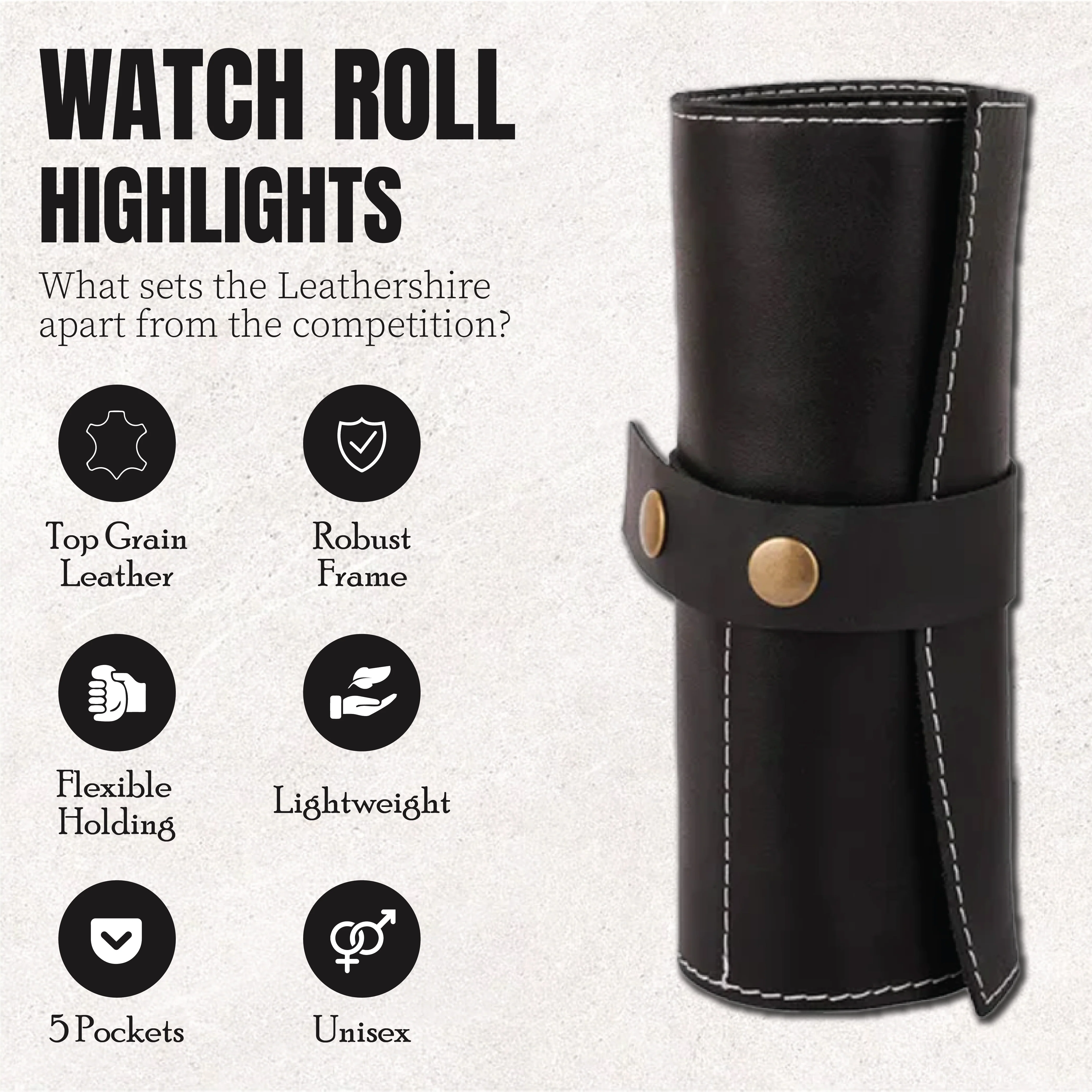 Country Durham Top Grain Leather roll for watch and strap case - Image 7