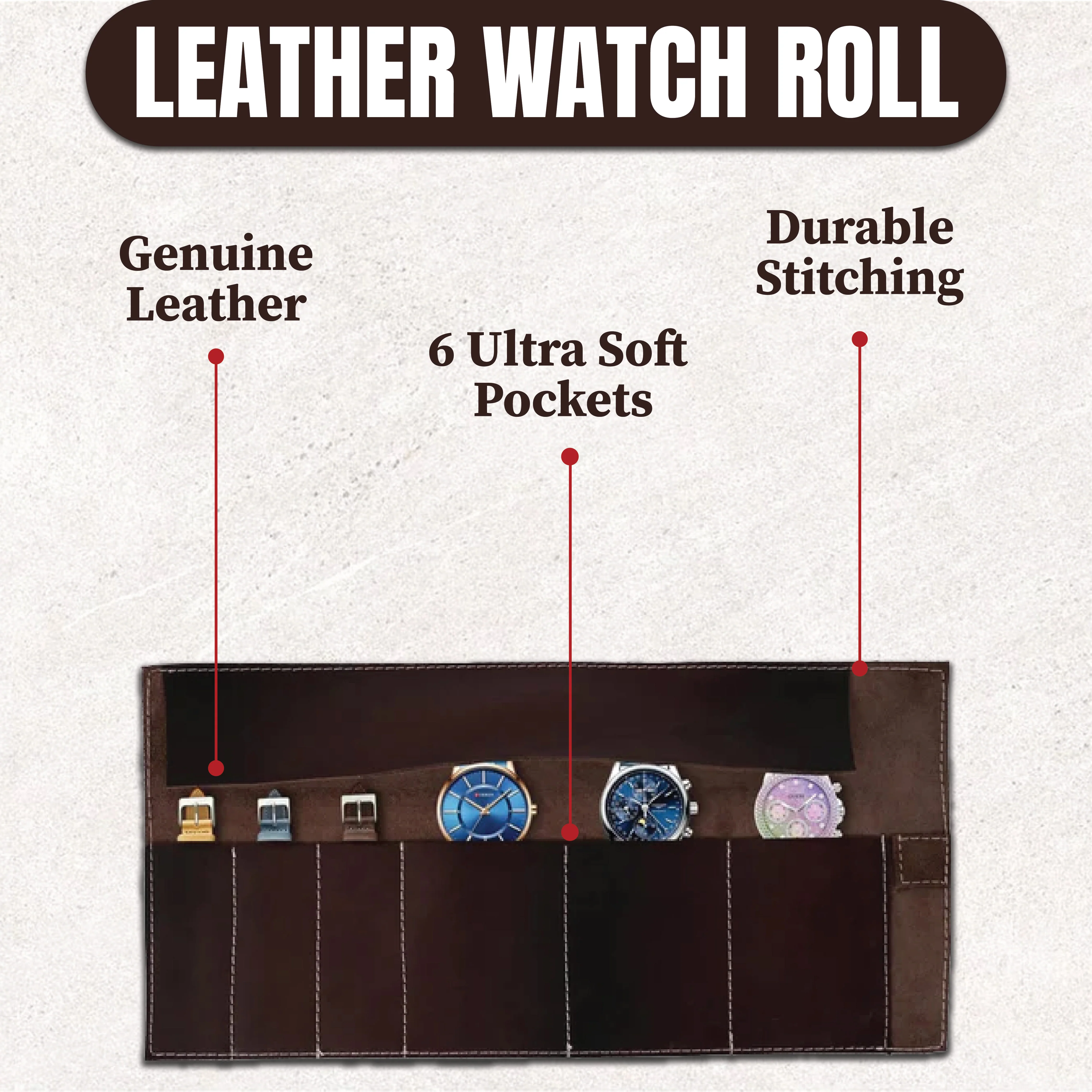 Country Durham Top Grain Leather roll for watch and strap case - Image 8