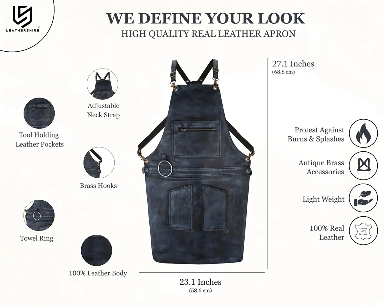 The City of London Full Grain Leather Apron with Zip - Image 2