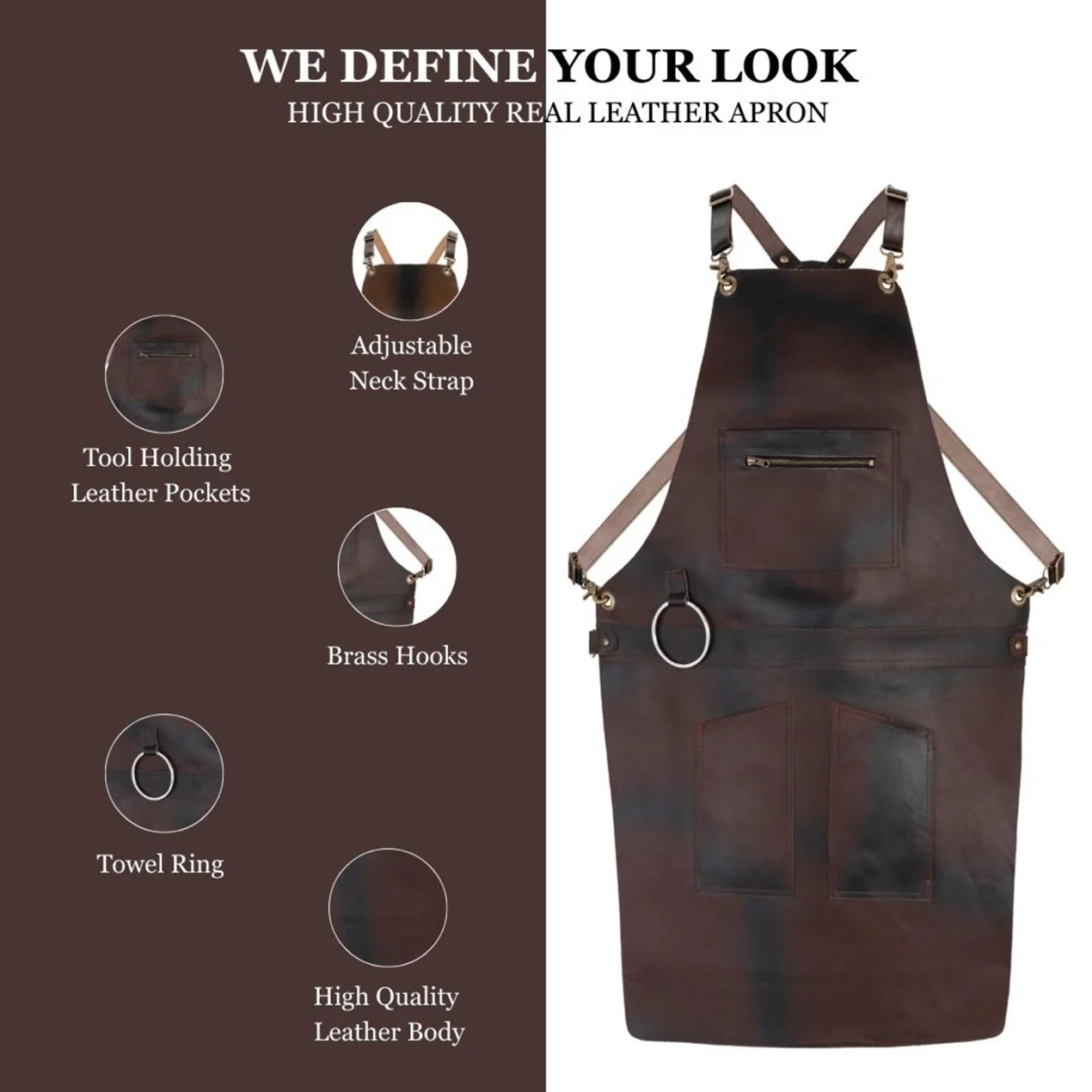 The City of London Full Grain Leather Apron with Zip - Image 5